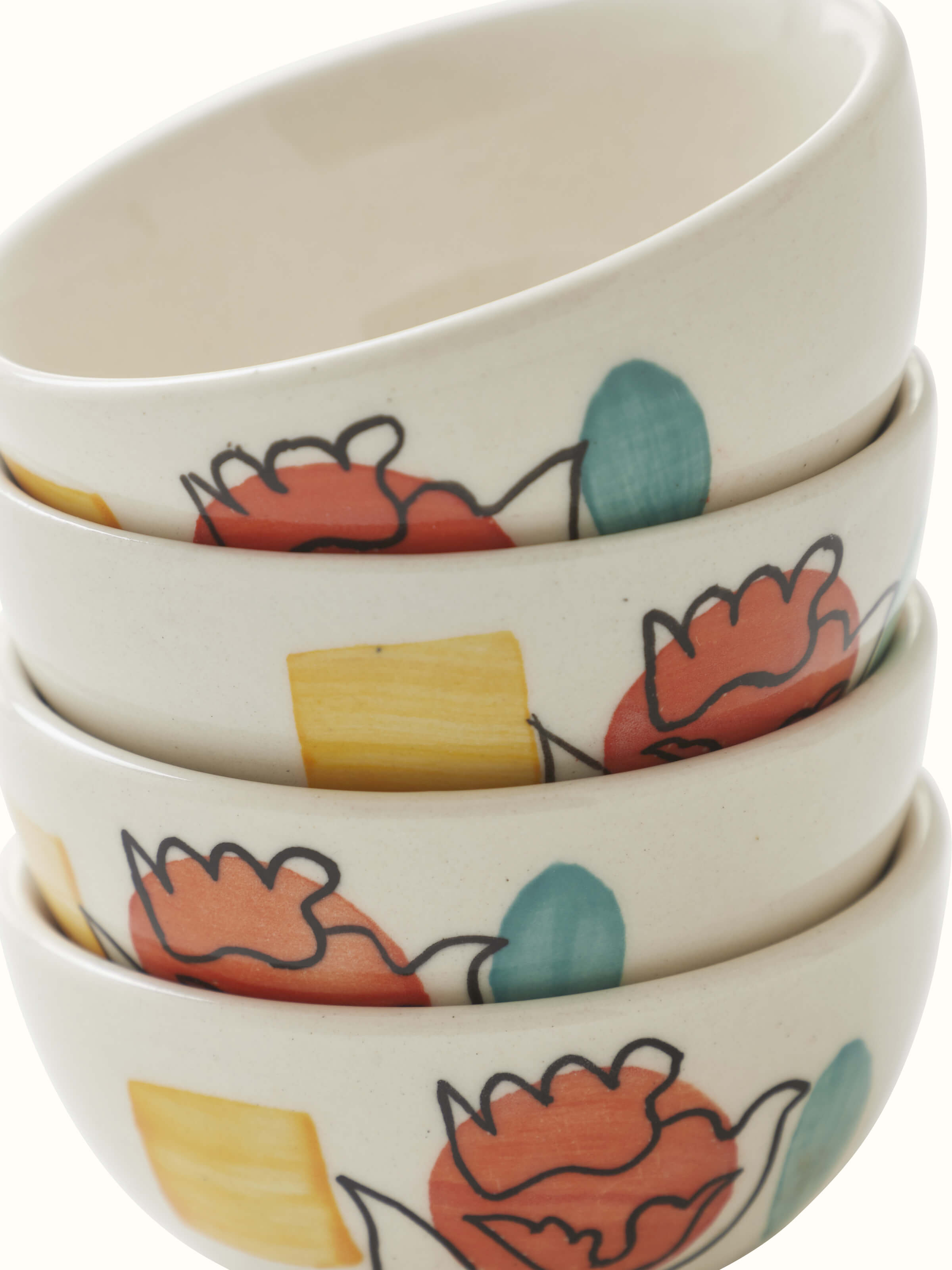 Close-up view of Khurja Pottery Ceramic Dinner Bowls in orange & white (4 pcs) focusing on the bowl's texture and design.