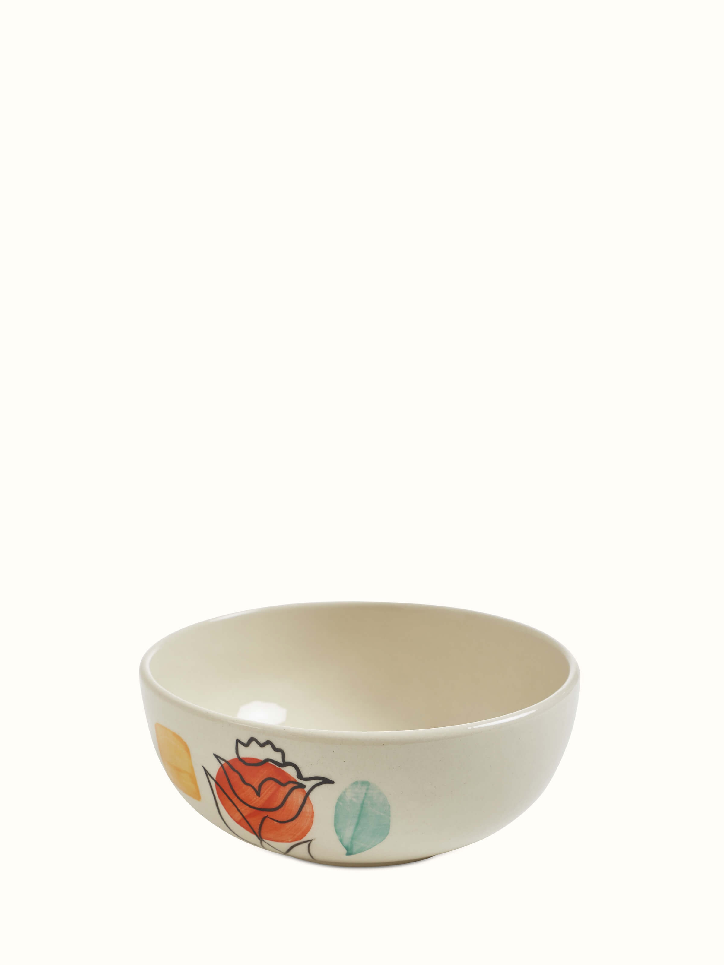 Front view of Khurja pottery ceramic serving bowl in orange & white with a glossy finish
