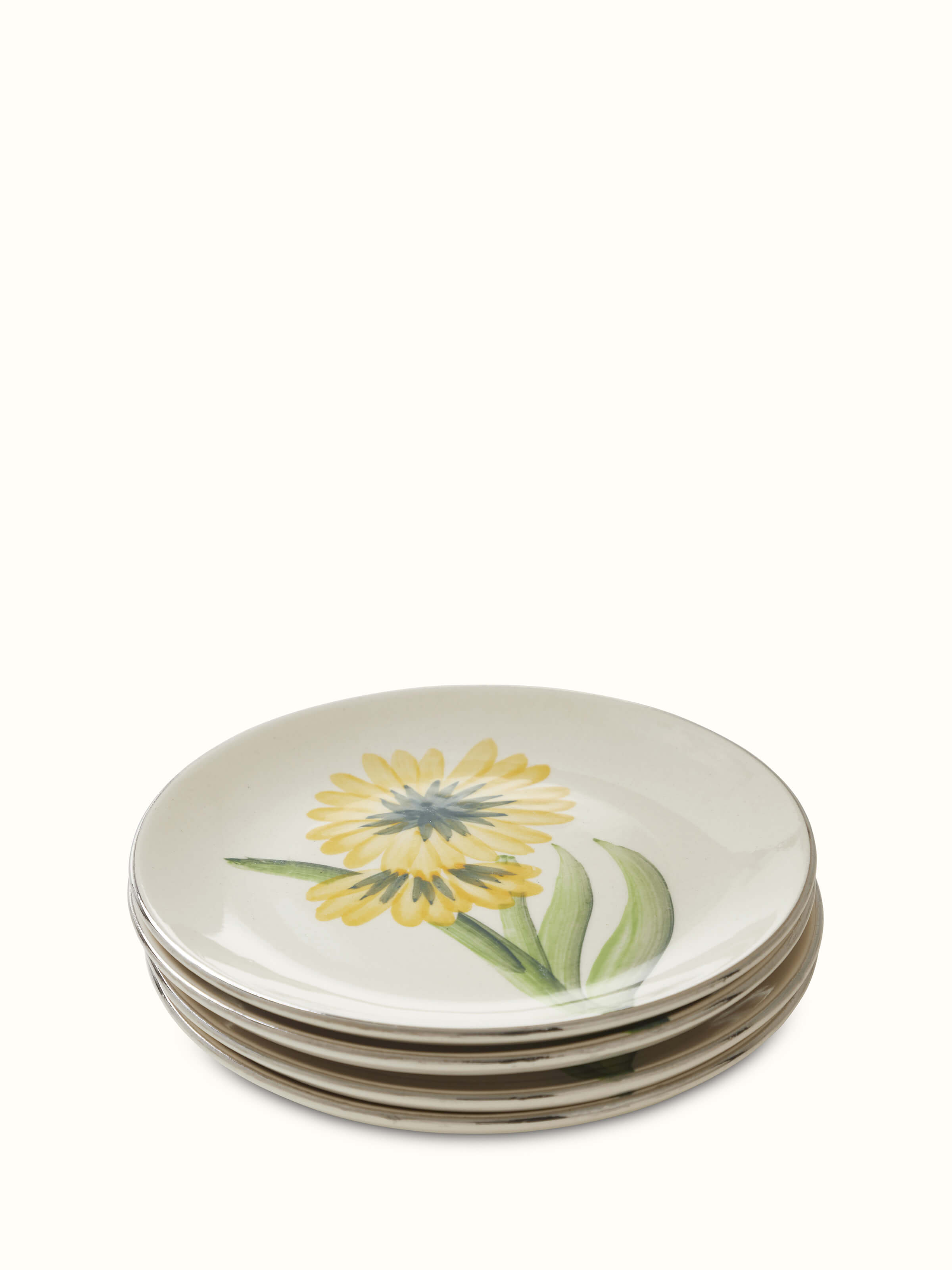 Front view of Khurja pottery ceramic salad plates in yellow and white (4 pcs)