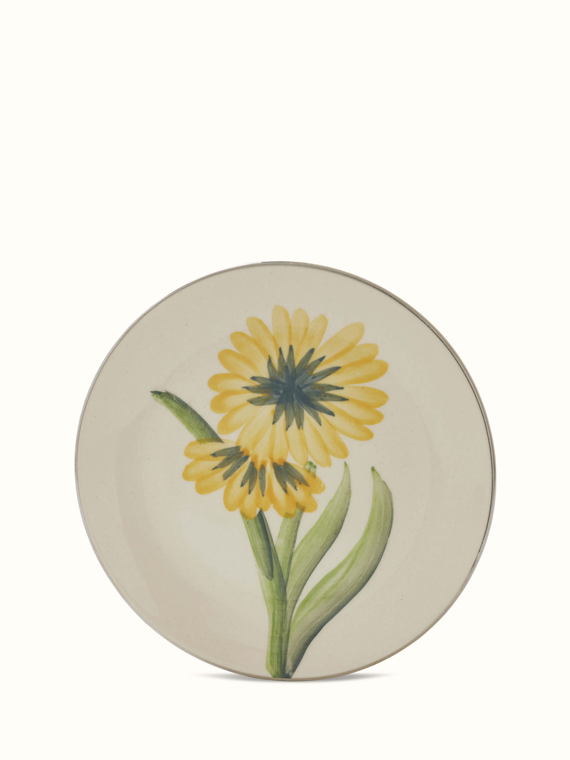 Detailed view of Khurja pottery ceramic salad plates yellow & white (4 pcs)