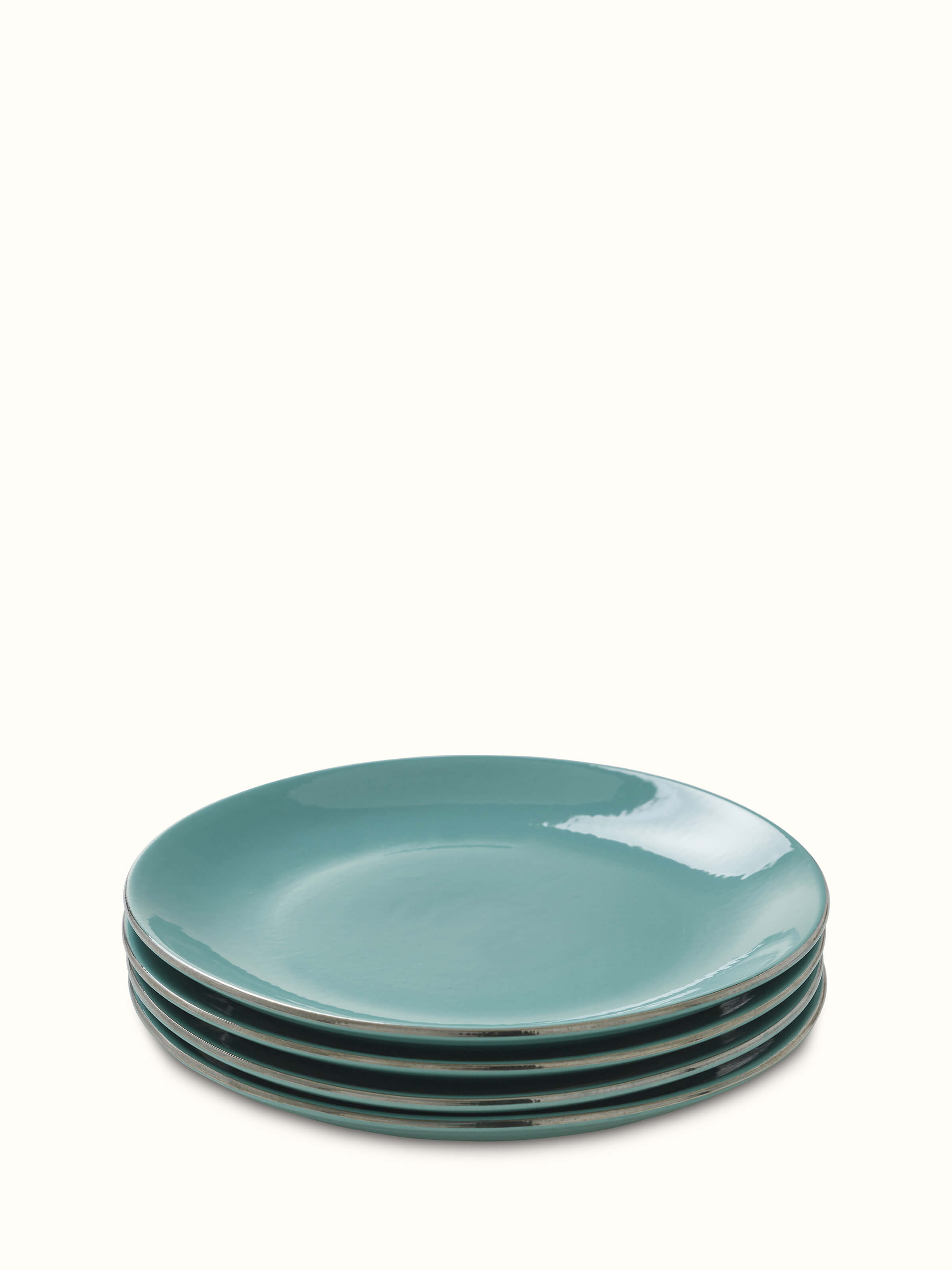 Front view of Khurja Pottery Ceramic Dinner Plates Aqua (4 pcs) showcasing handcrafted patterns and aqua glaze finish.