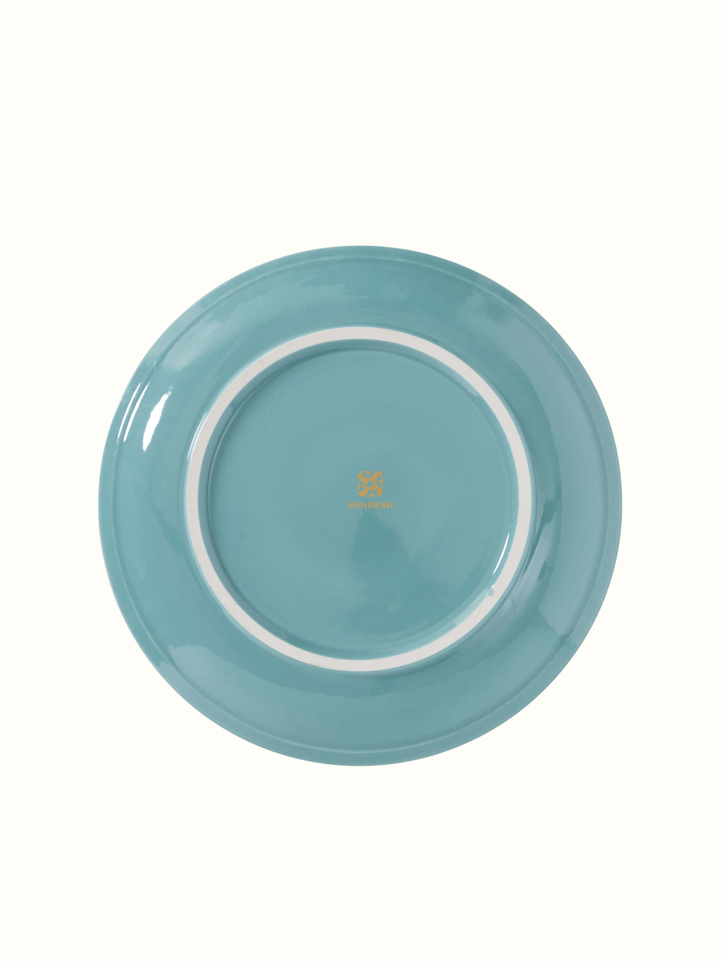 Back view of Khurja Pottery Ceramic Dinner Plates Aqua (4 pcs) showcasing the kiln-fired finish and durability of the ceramics.