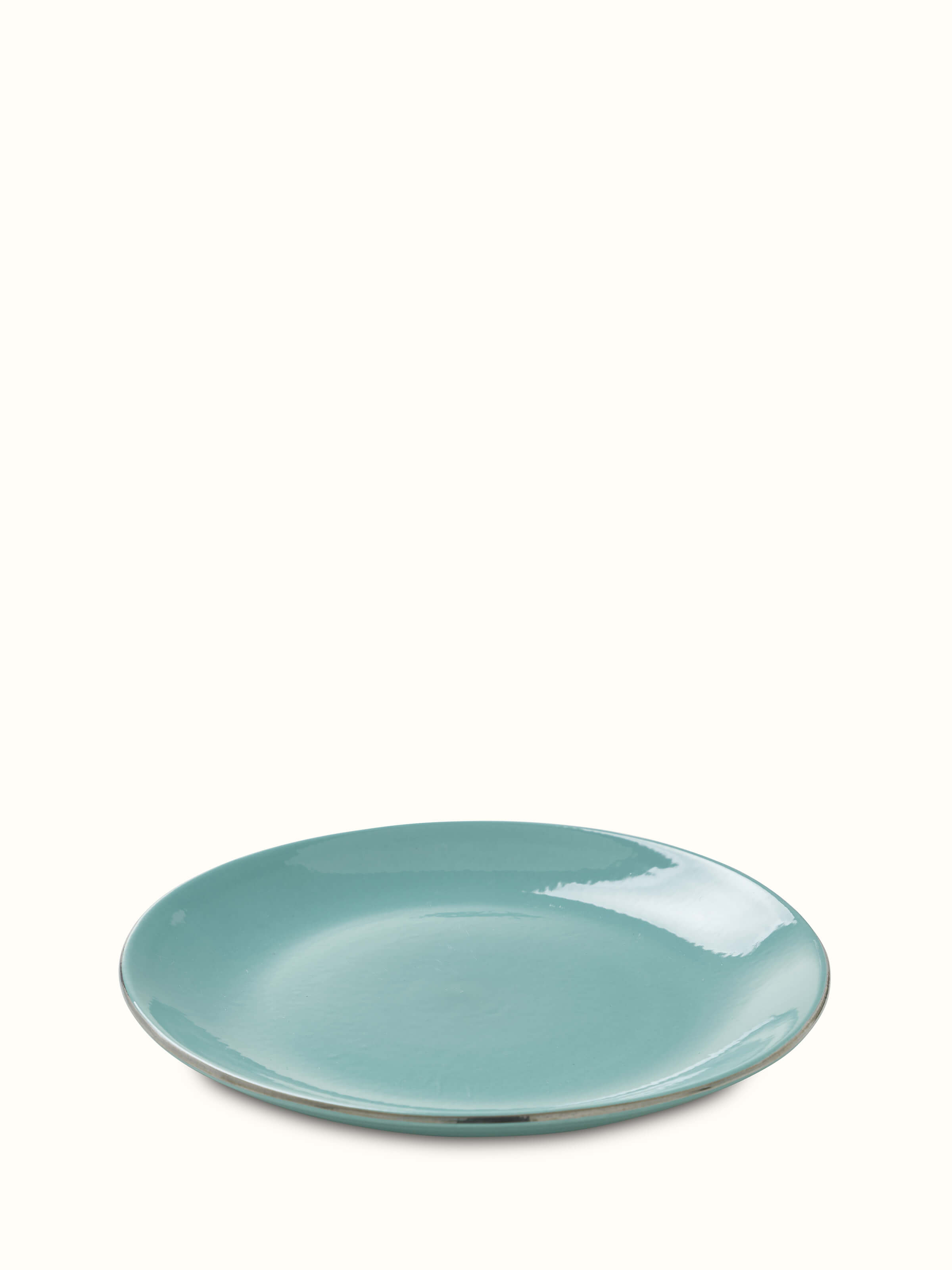 Top view of Khurja Pottery Ceramic Dinner Plates Aqua (4 pcs) displaying the smooth glaze and decorative patterns.