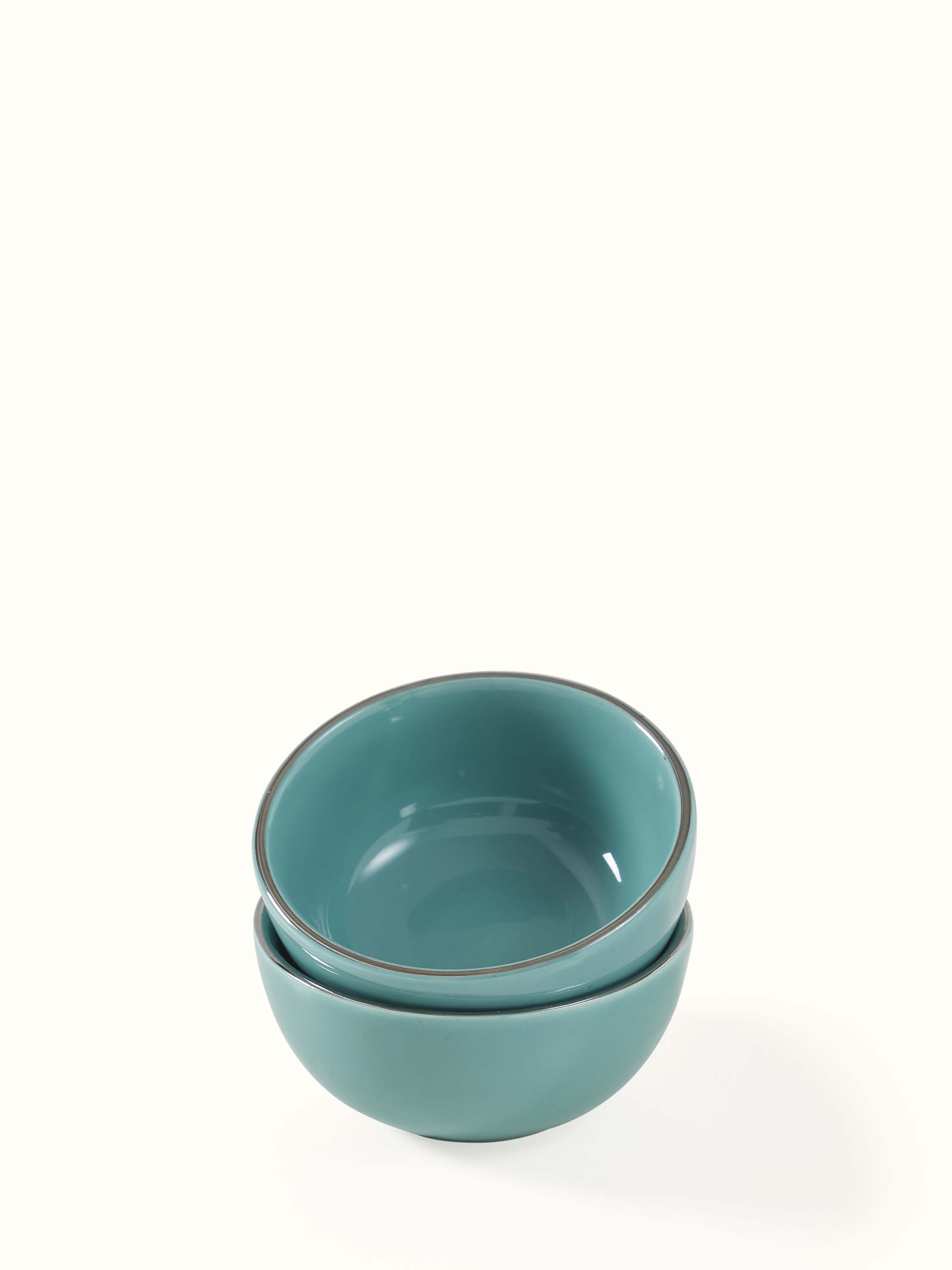Front view of Khurja pottery ceramic dinner bowls in aqua (4 pcs) showcasing smooth surface and elegant aqua tone