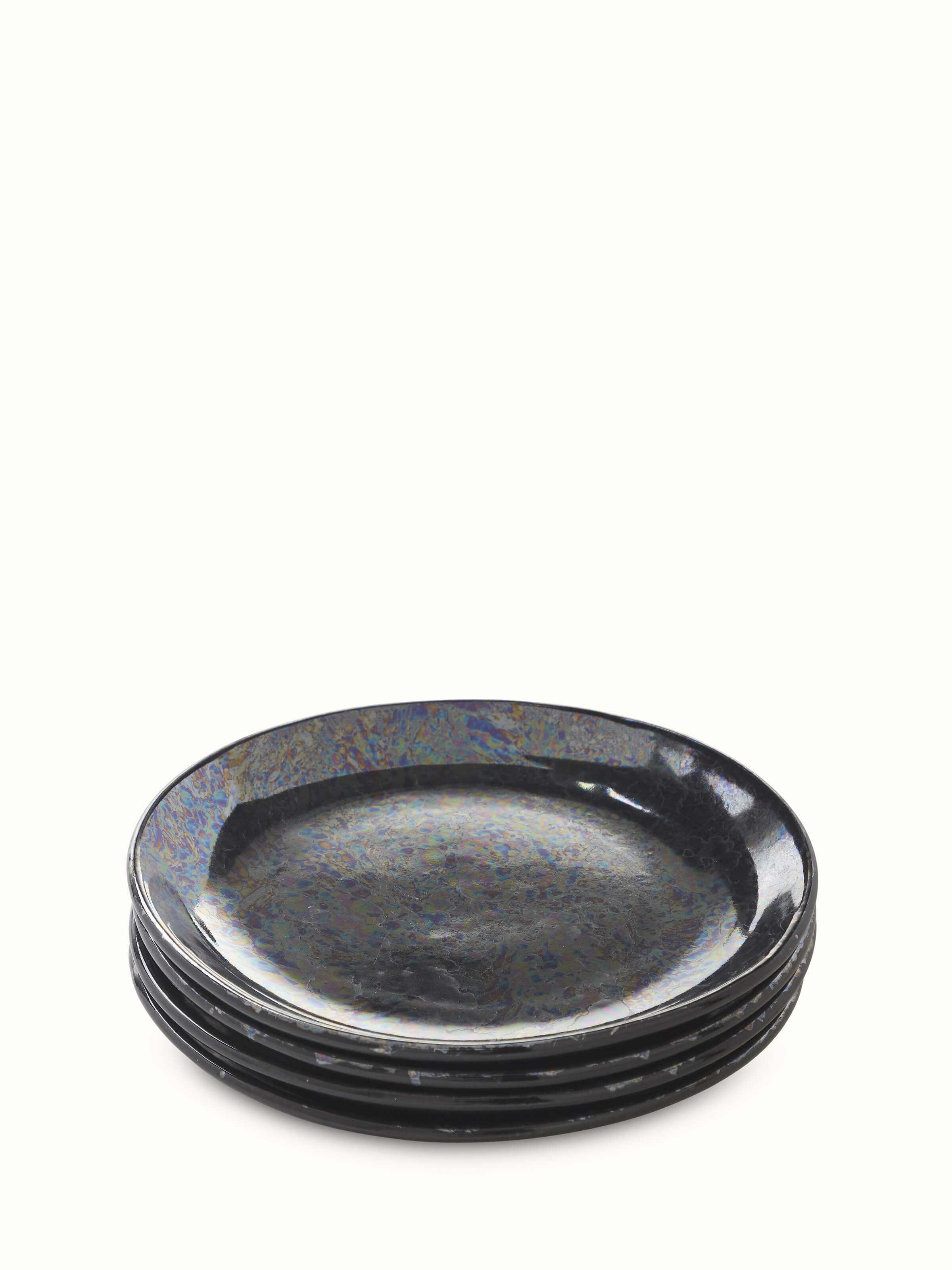 Front view of Khurja Pottery Ceramic Salad Plates in black, set of 4, showcasing smooth glaze and elegant design