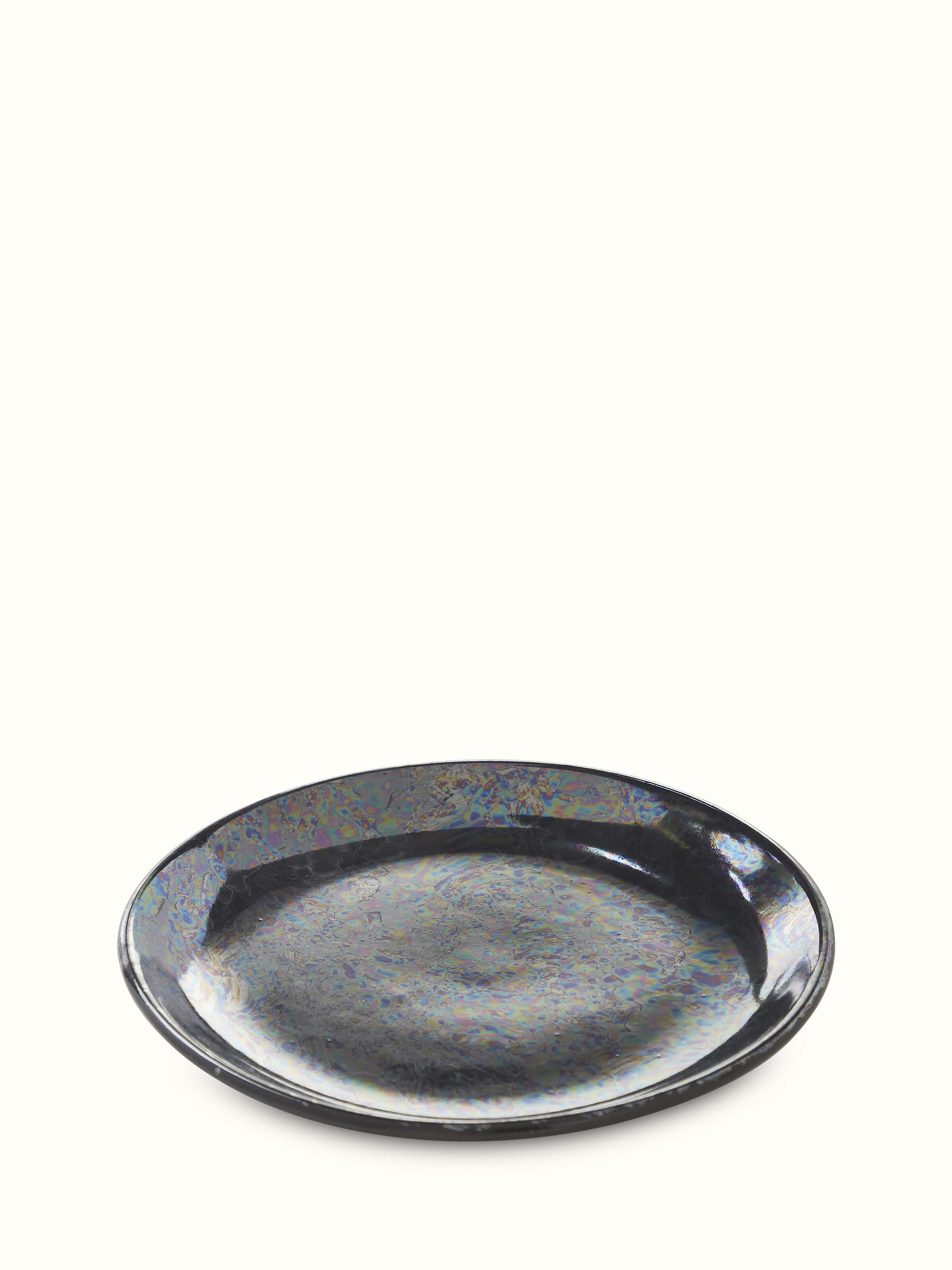 Detailed view of Khurja Pottery Ceramic Salad Plates in black, featuring the glossy surface and intricate craftsmanship