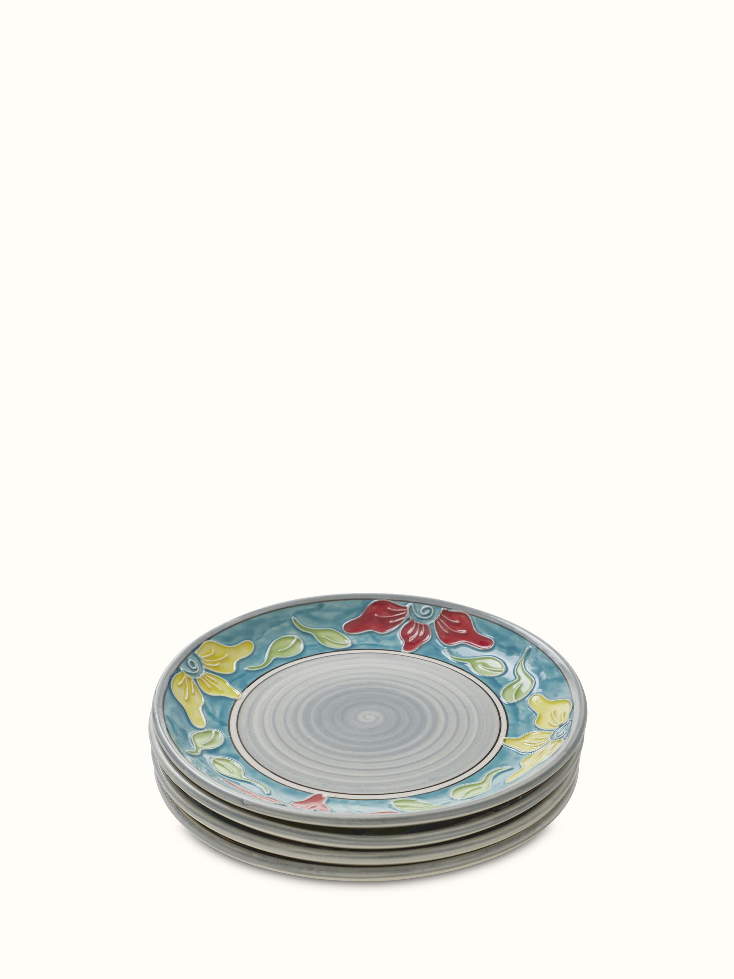 Front view of Khurja pottery ceramic salad plates in blue & white, set of 4, highlighting the traditional design and color.