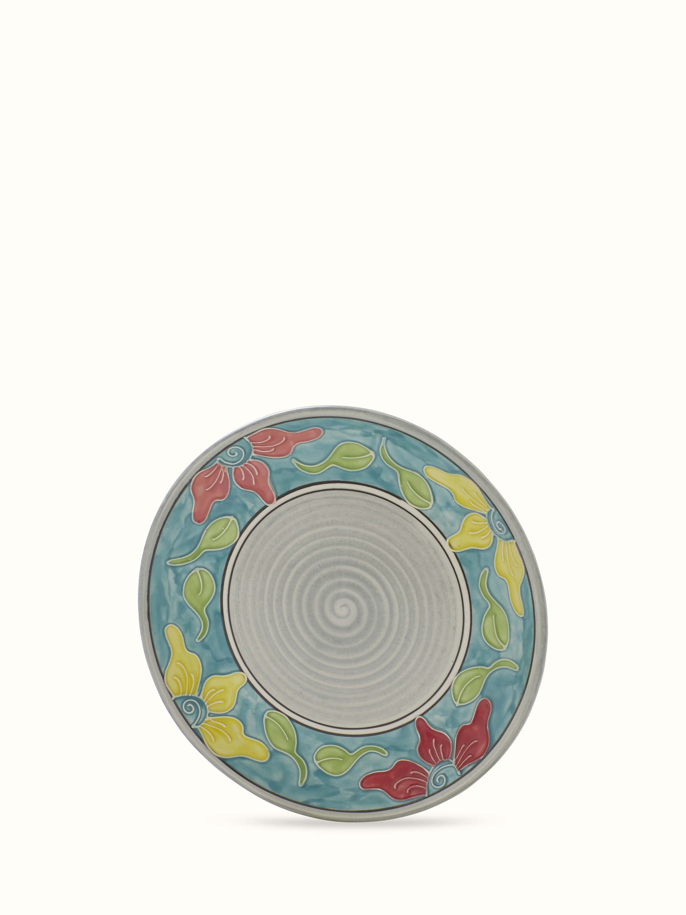 Angled close-up of Khurja pottery ceramic salad plates in blue & white, set of 4, emphasizing the quality of the ceramic.