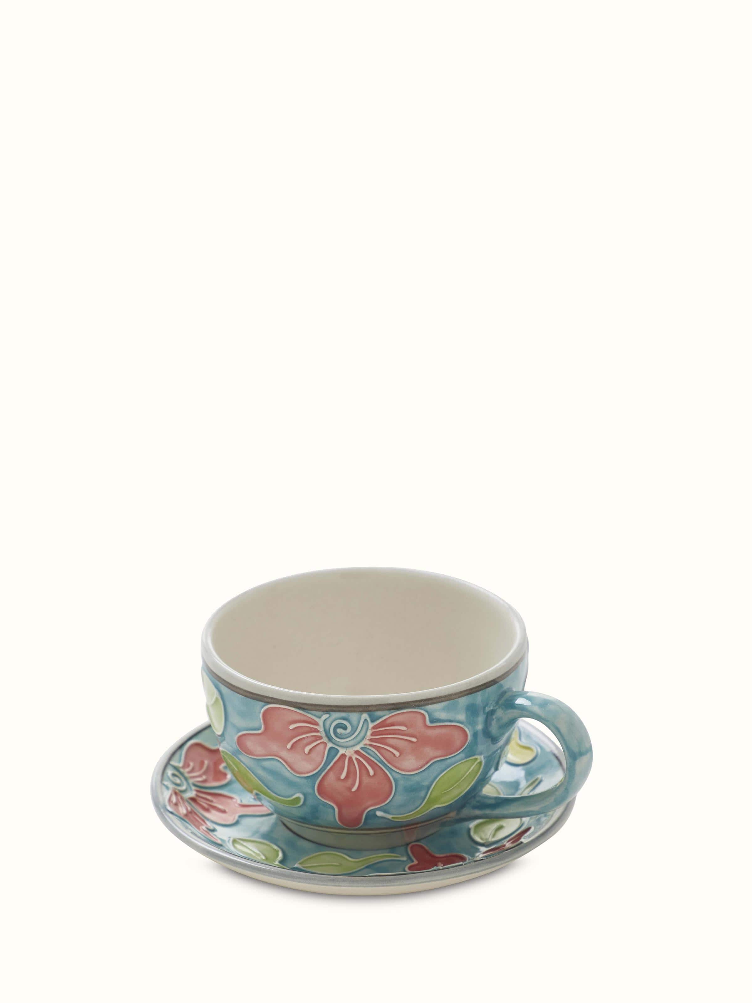 Front view of Khurja Pottery Ceramic Soup Bowl Set, featuring traditional patterns and vibrant colors (2 pcs)