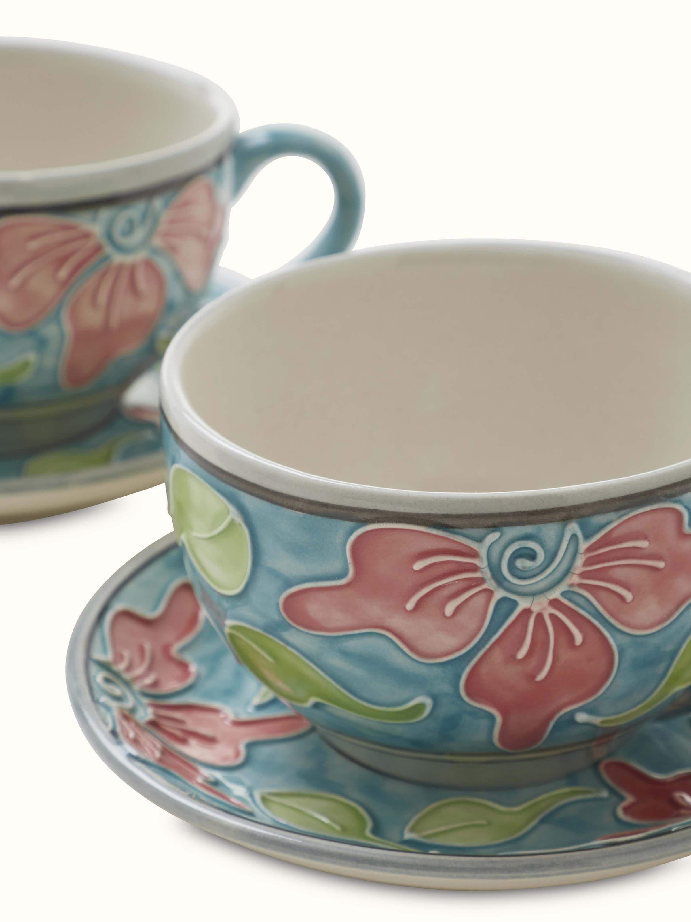 Detailed view of Khurja Pottery Ceramic Soup Bowl Set, emphasizing the craftsmanship and pattern details (2 pcs)