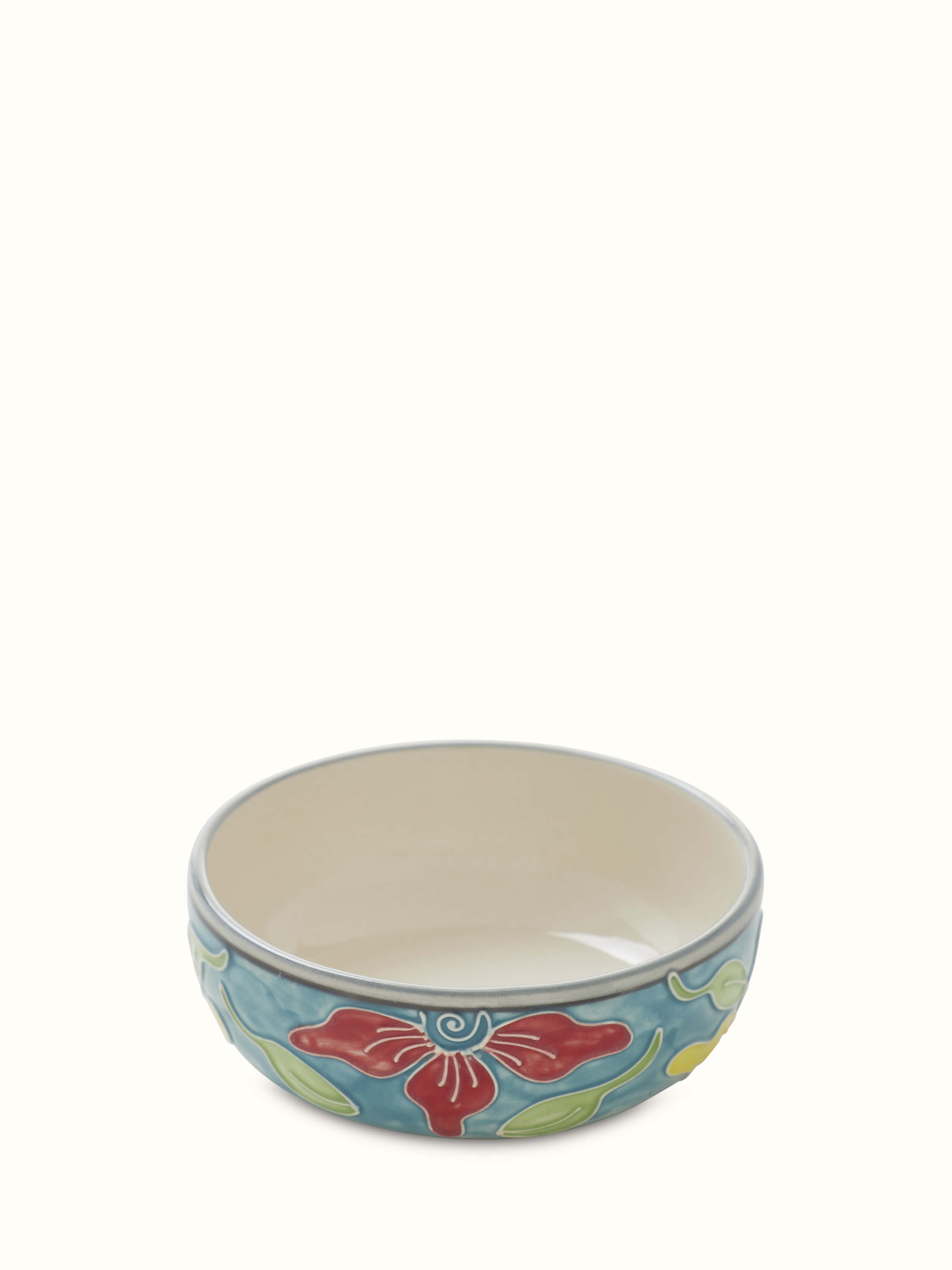 Front view of Khurja pottery ceramic dinner bowls in blue and white, showcasing elegant design and color contrast.