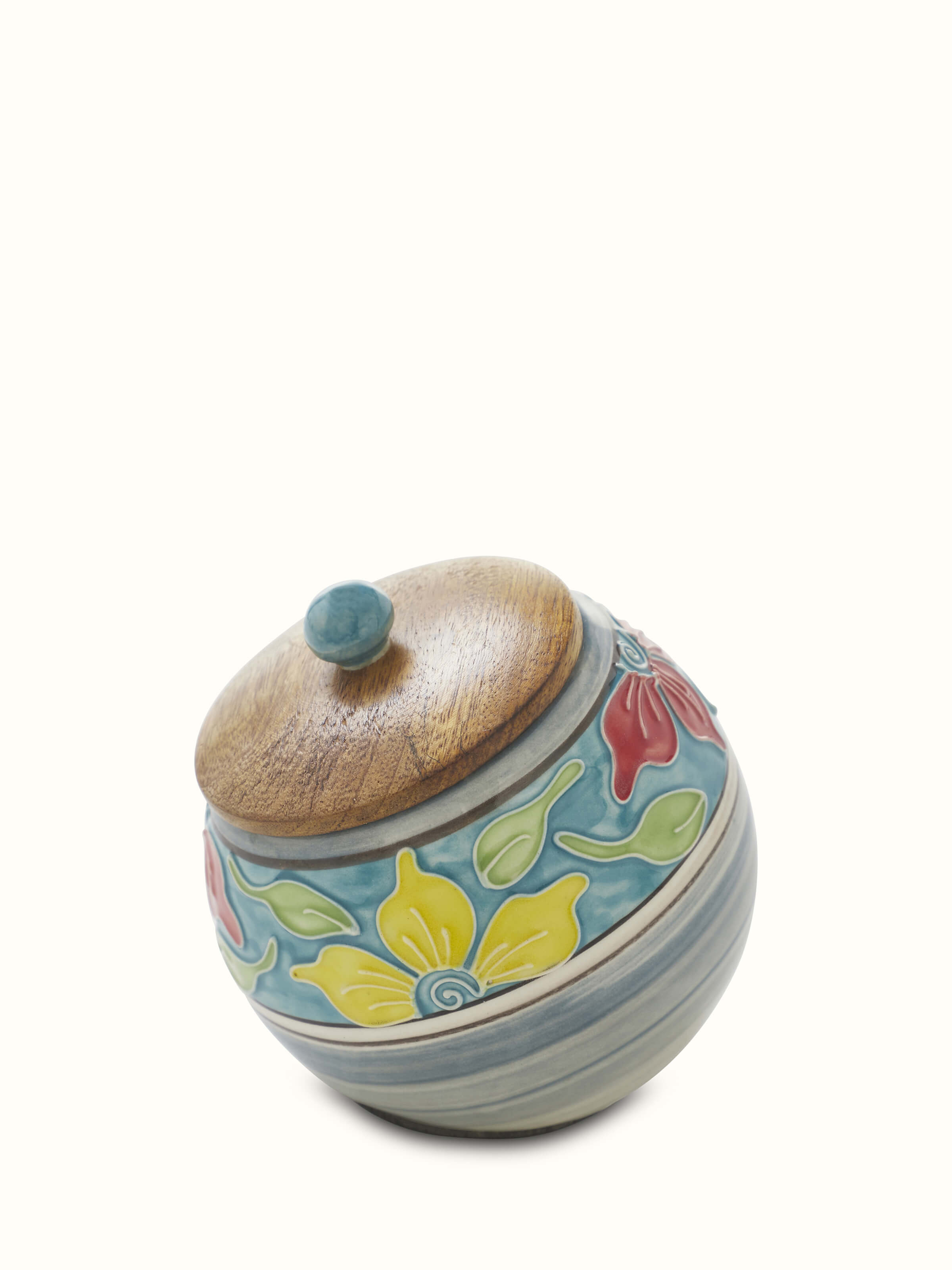 Front view of Khurja pottery ceramic jars (2 pcs) displaying elegant design and artistry