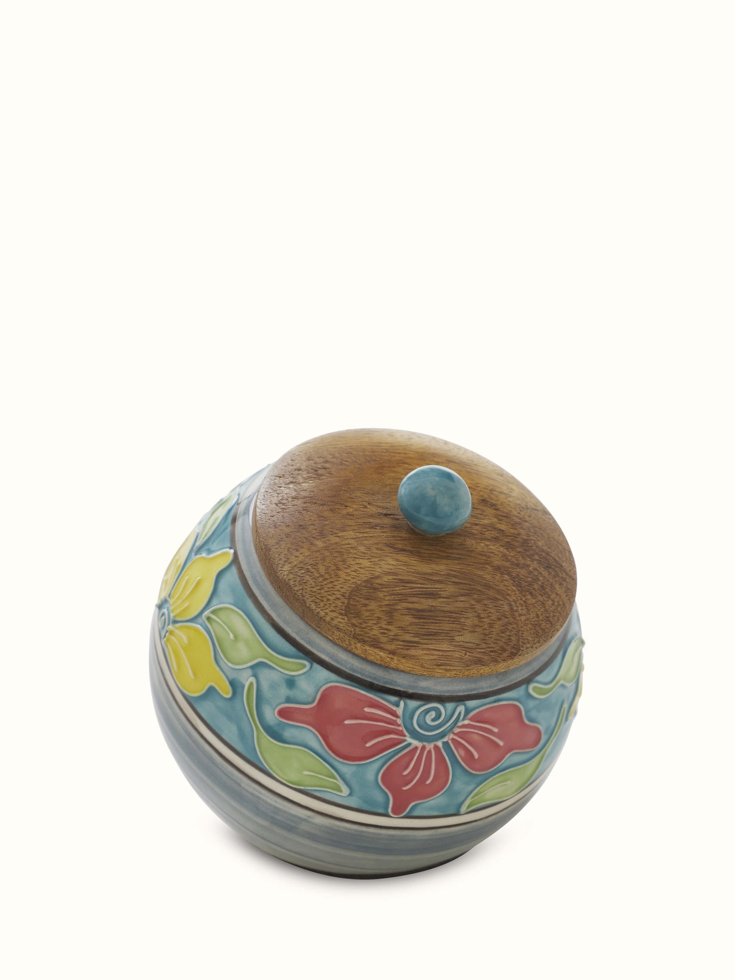 Angle view of Khurja pottery ceramic jars (2 pcs) showcasing the jar shape and artful design