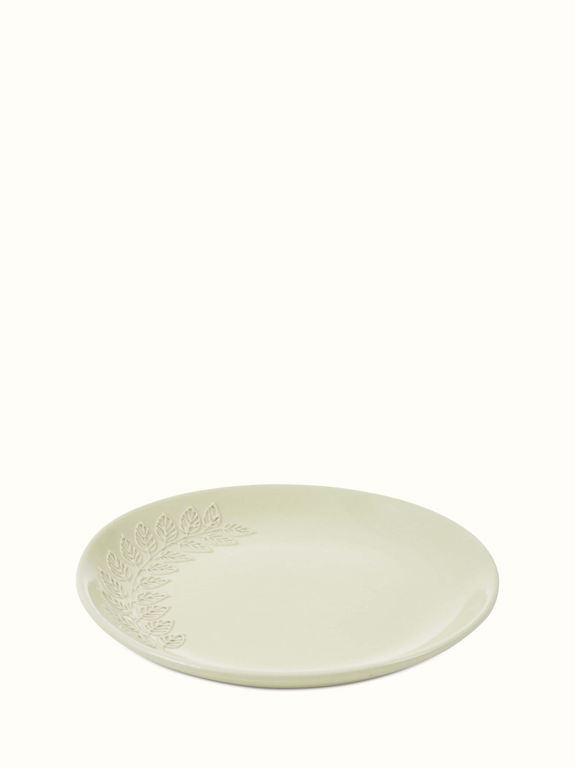 Close-up of Khurja Pottery Ceramic Salad Plates in off-white, focusing on the smooth ceramic finish and edges.