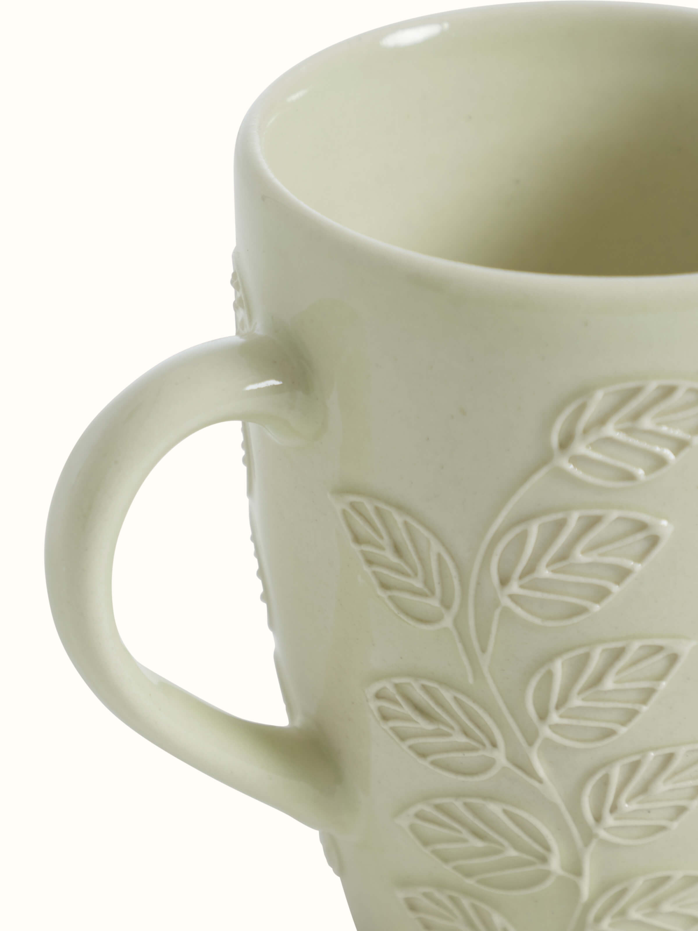 Full set view of Khurja pottery ceramic simple coffee mugs in white, displaying all four mugs arranged neatly