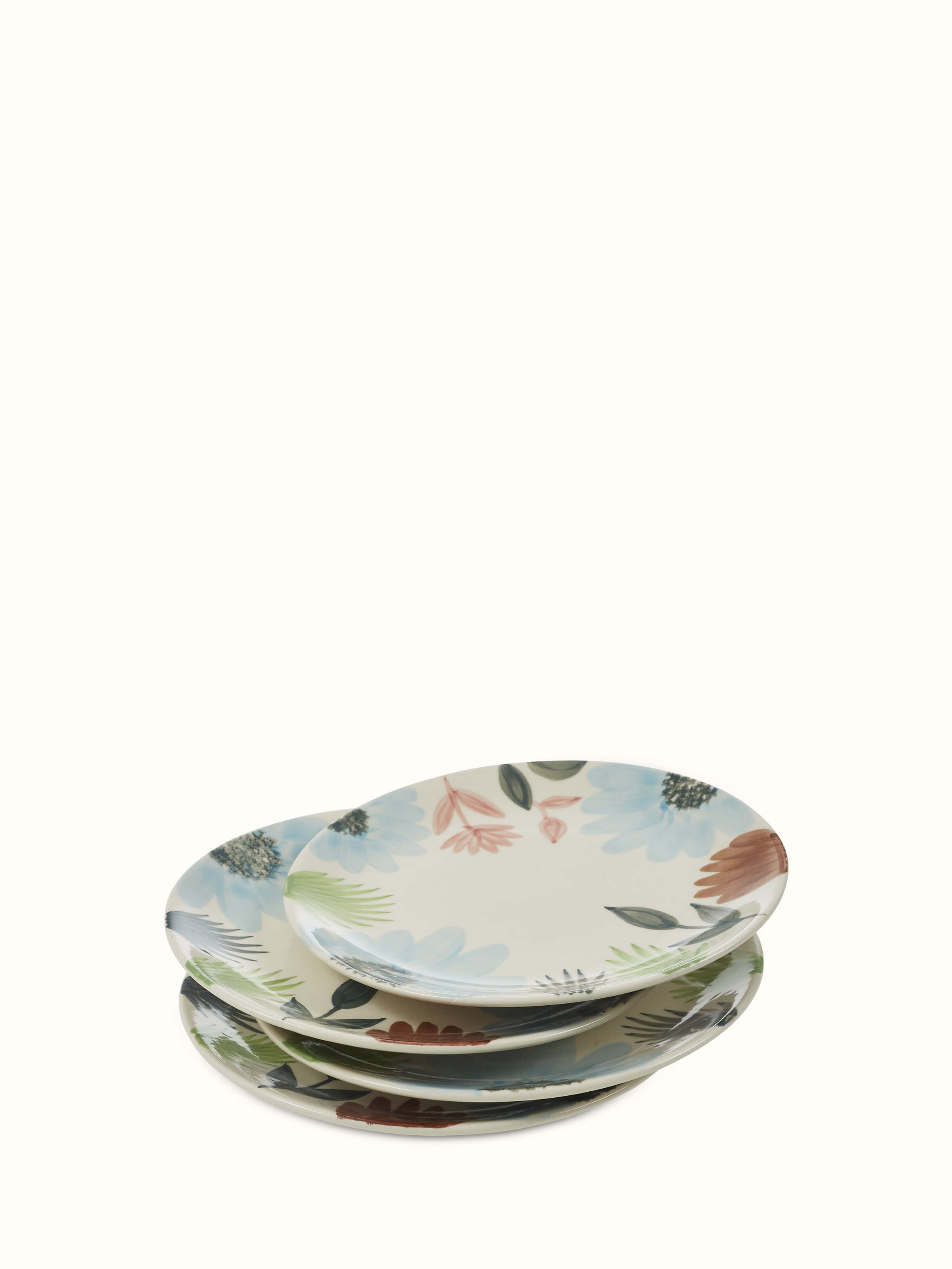 Top view of Khurja Pottery Ceramic Dinner Plates Multicolor (4 pcs), featuring vibrant multicolor patterns