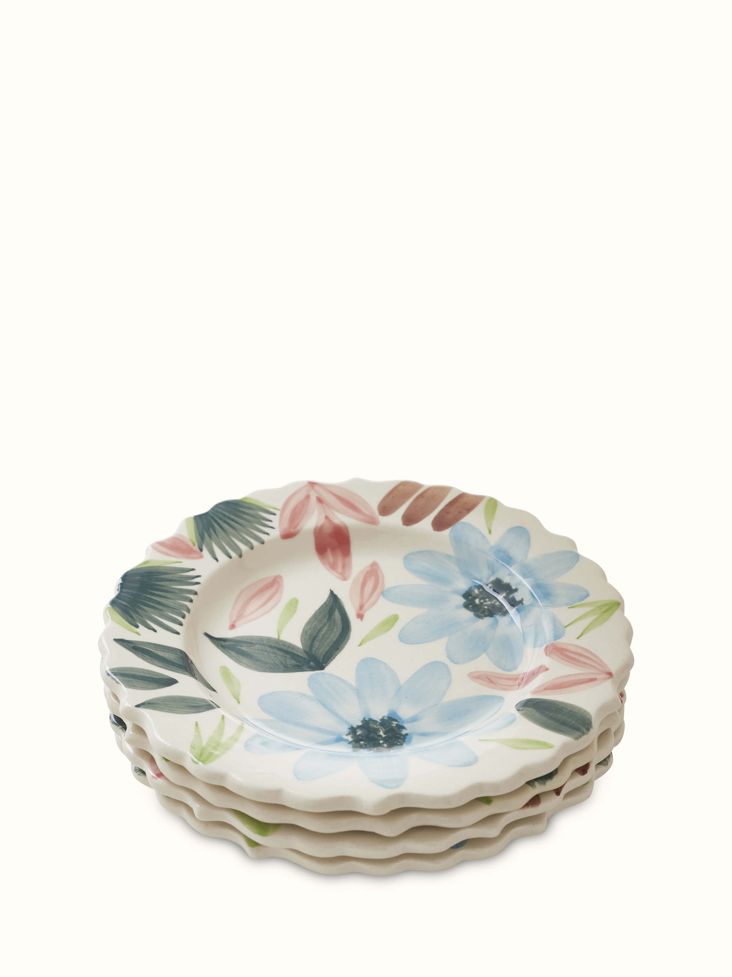 Front view of Khurja pottery ceramic salad plates in multicolor (4 pcs) showcasing vibrant patterns and intricate designs