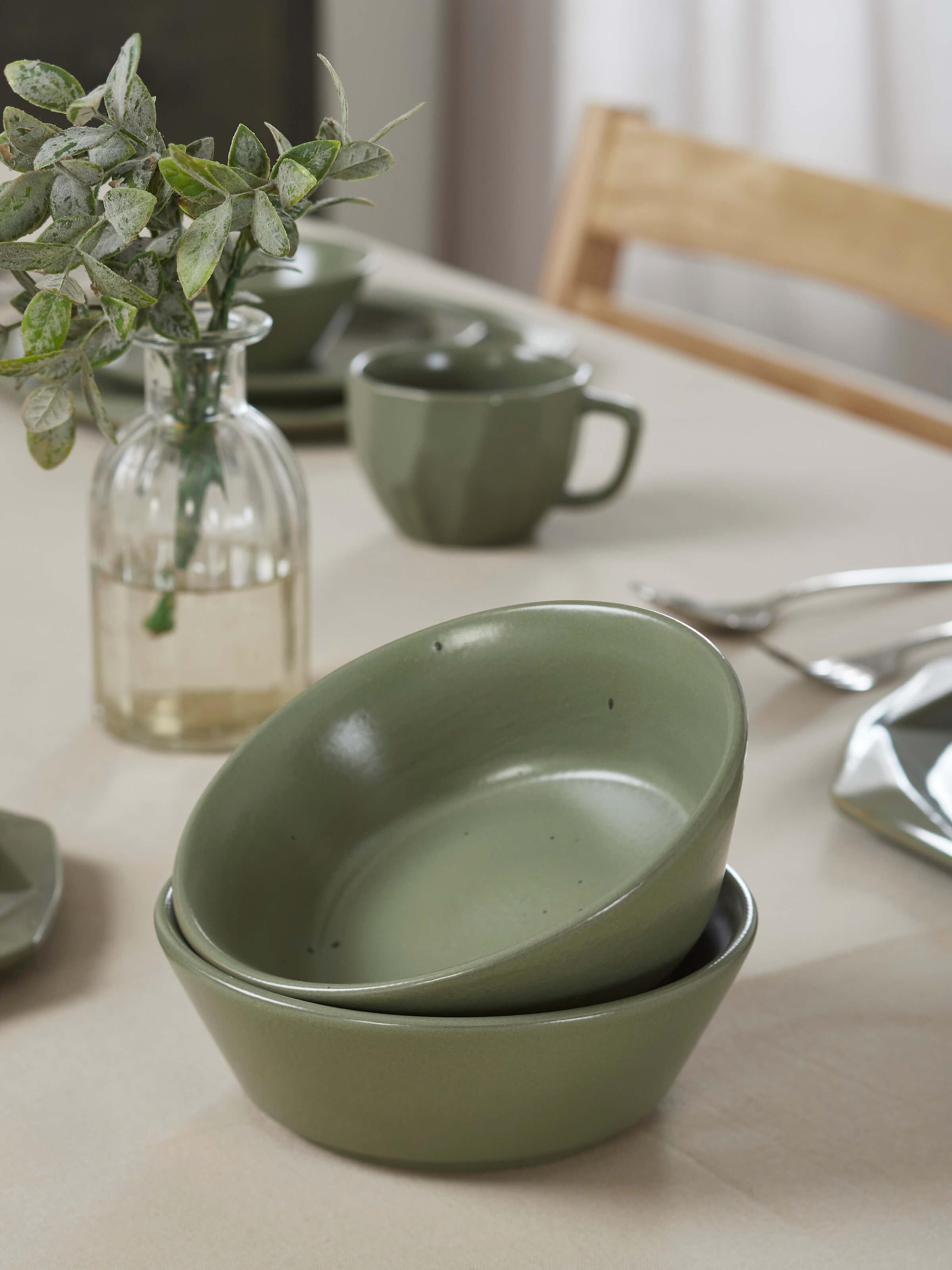 Close-up view of Khurja Pottery Ceramic Nut Bowls in Green (2 pcs) showing texture.