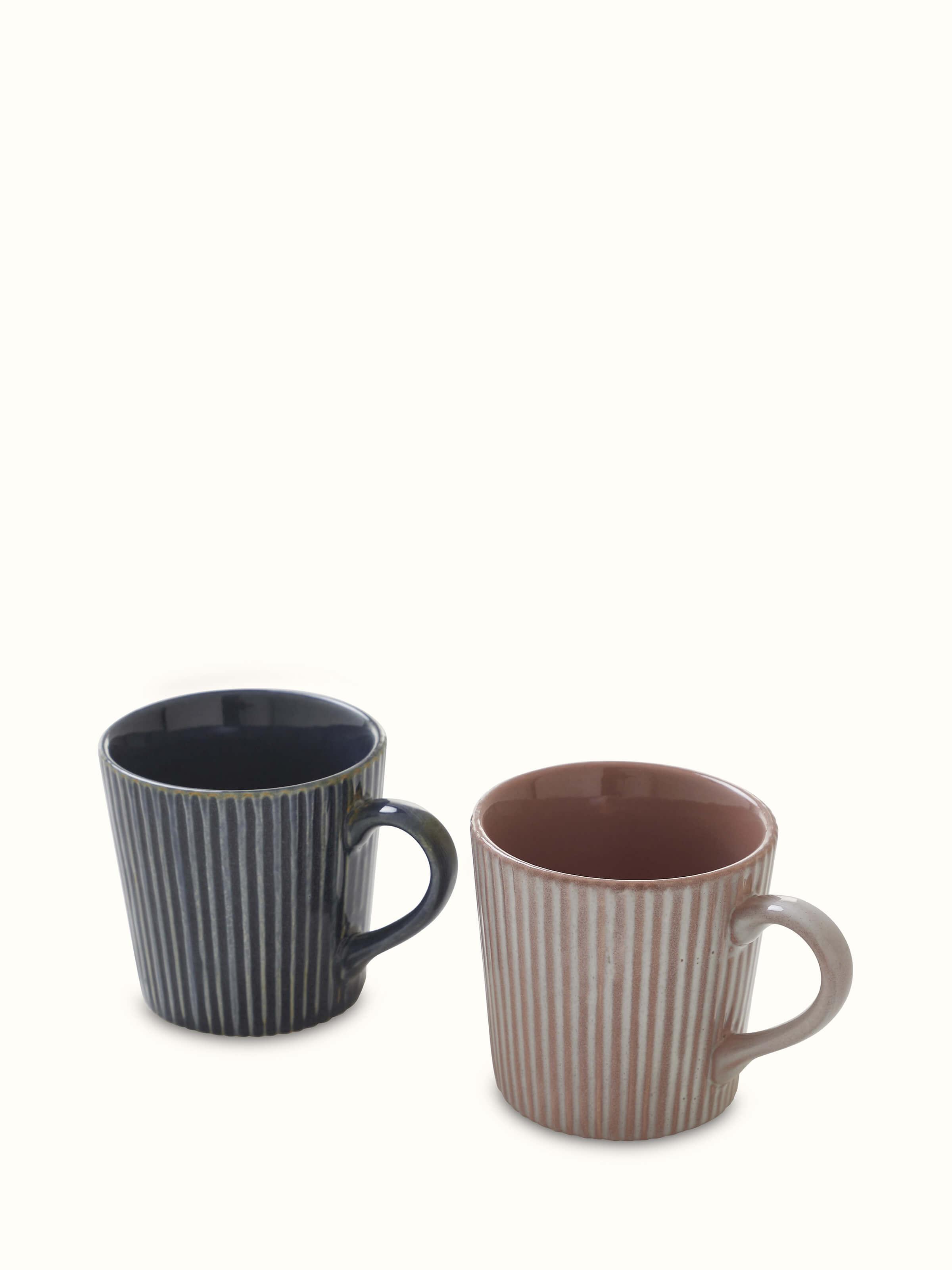 Front view of blue and white Khurja pottery ceramic coffee mugs set (2 pcs) showcasing the traditional hand-painted design.