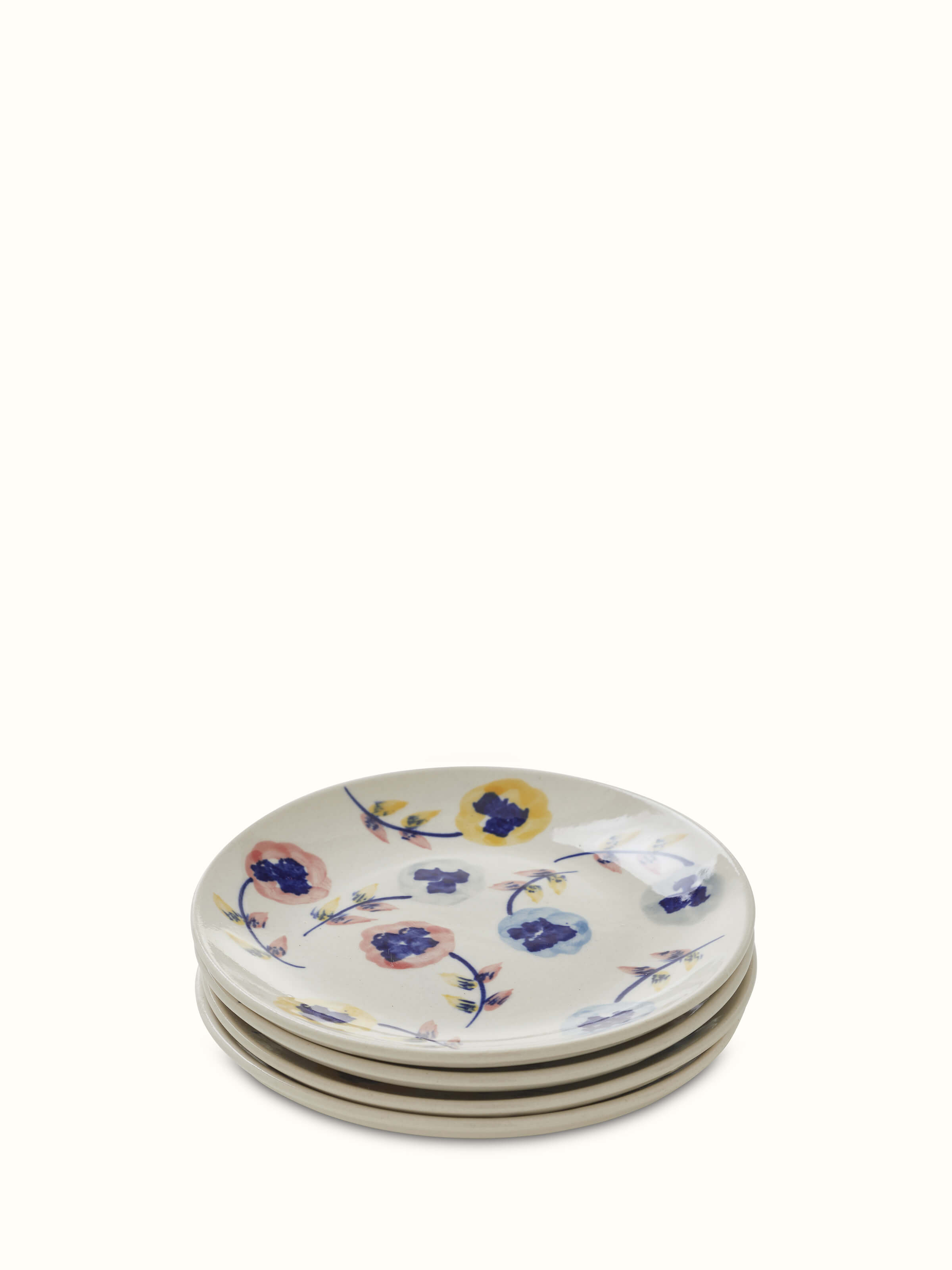 Front view of Khurja pottery ceramic salad plates in white and blue (4 pcs) highlighting elegant design and craftsmanship