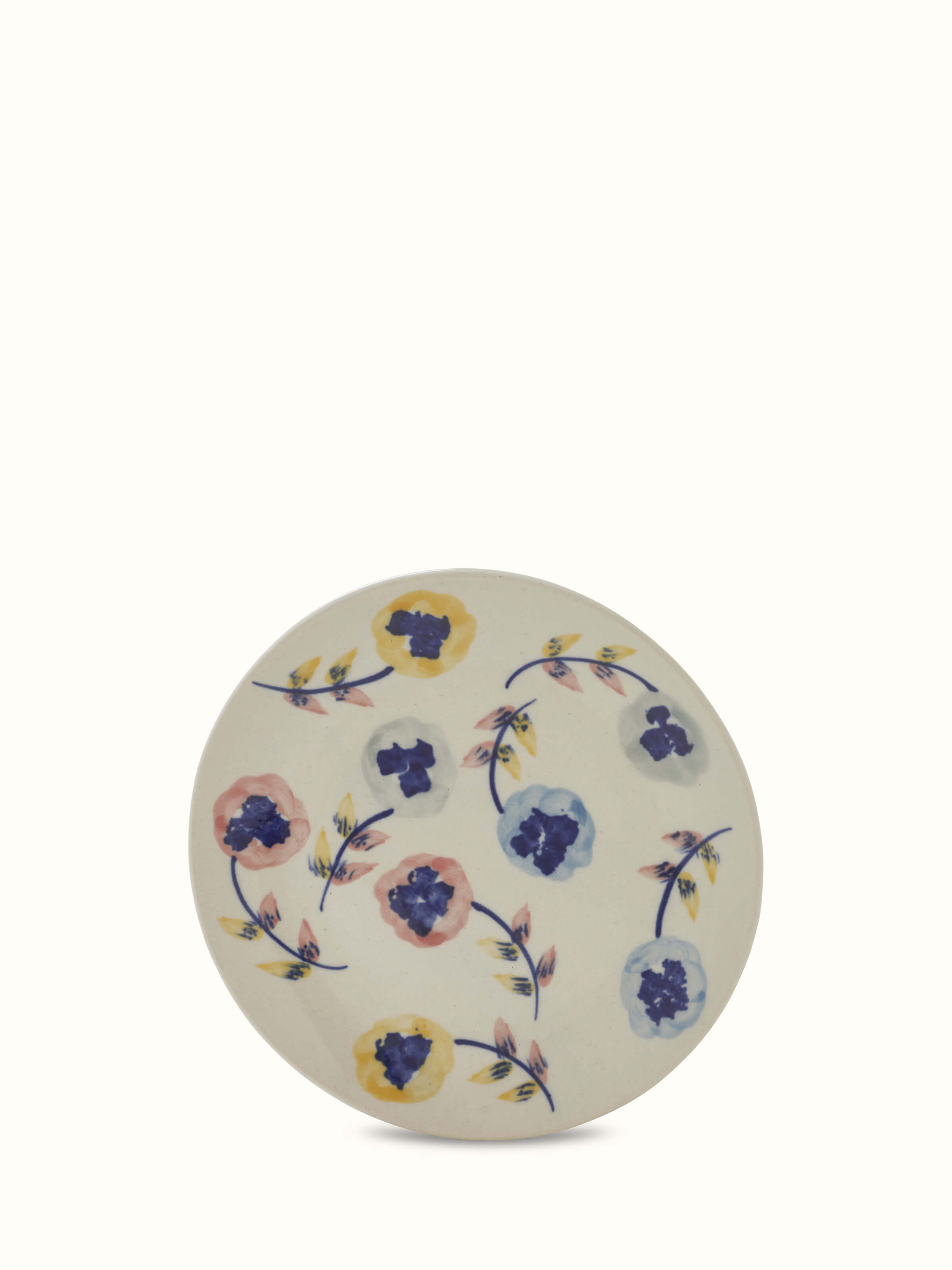 Close-up of Khurja pottery ceramic salad plates in white and blue (4 pcs) highlighting the fine ceramic glaze and detailed patterns