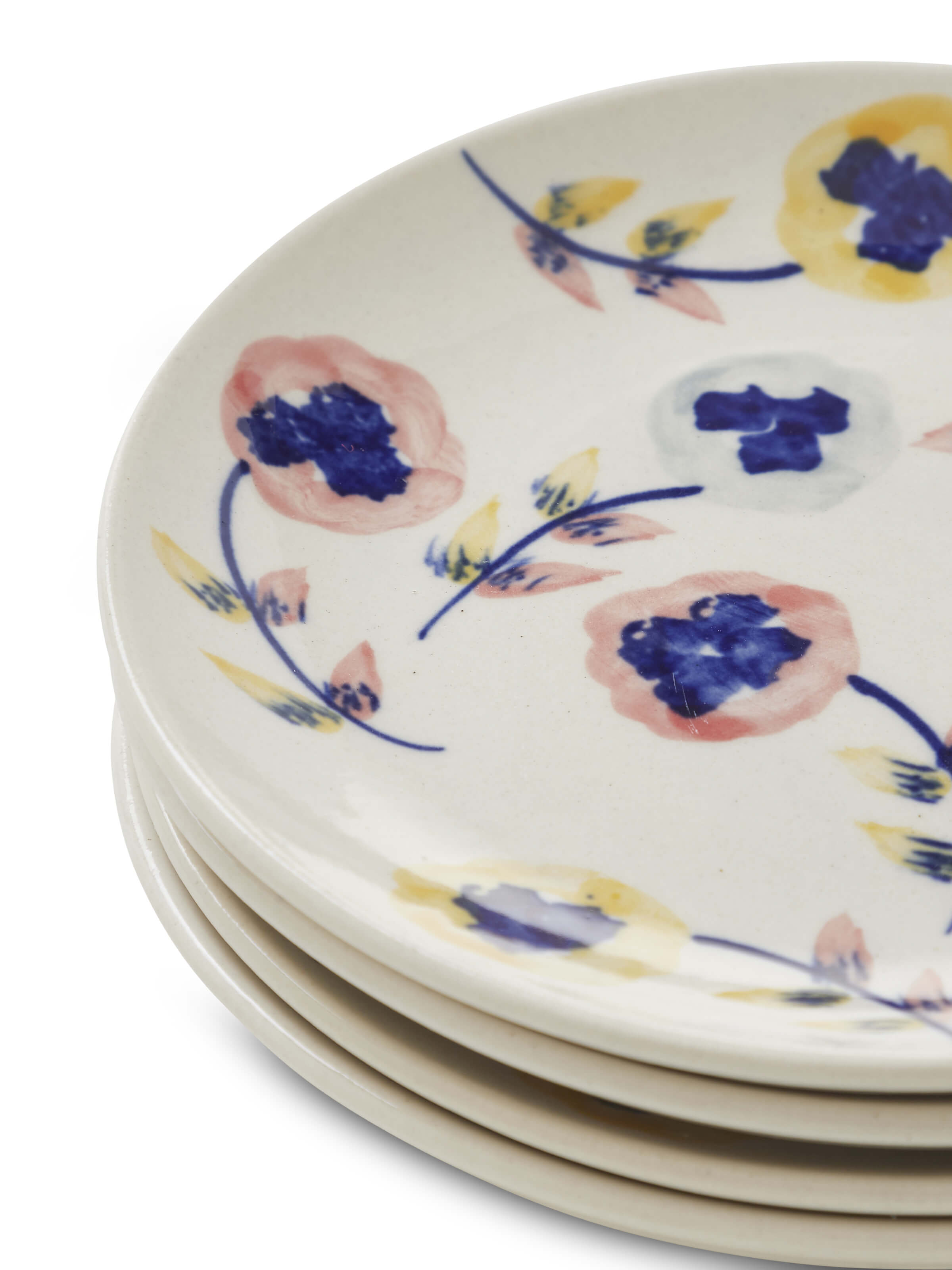 Detailed view of Khurja pottery ceramic salad plates in white and blue (4 pcs) showcasing the high-quality ceramic and artistic patterns