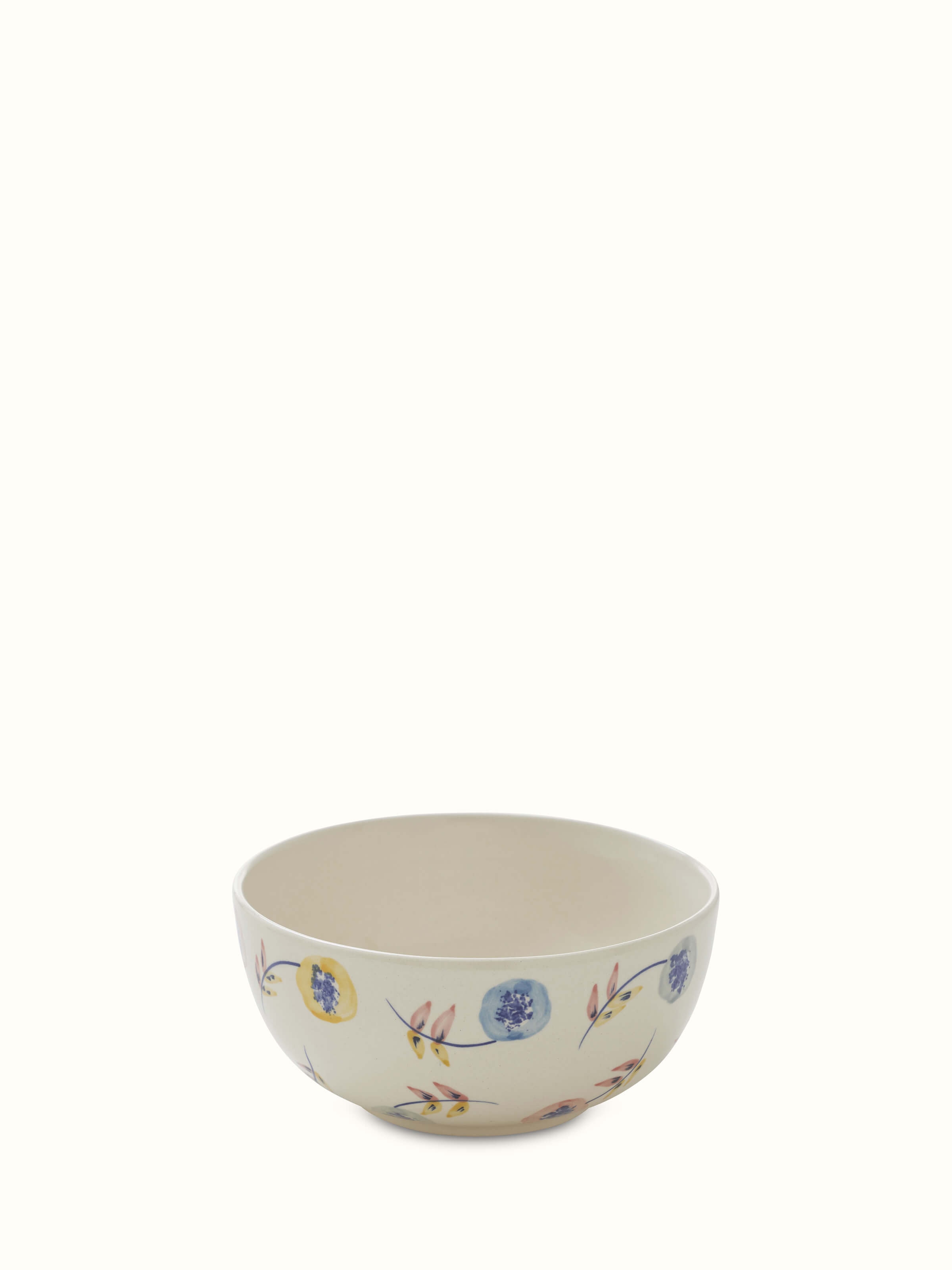 Front view of Khurja pottery ceramic serving bowl in white & blue showcasing the intricate patterns and classic design