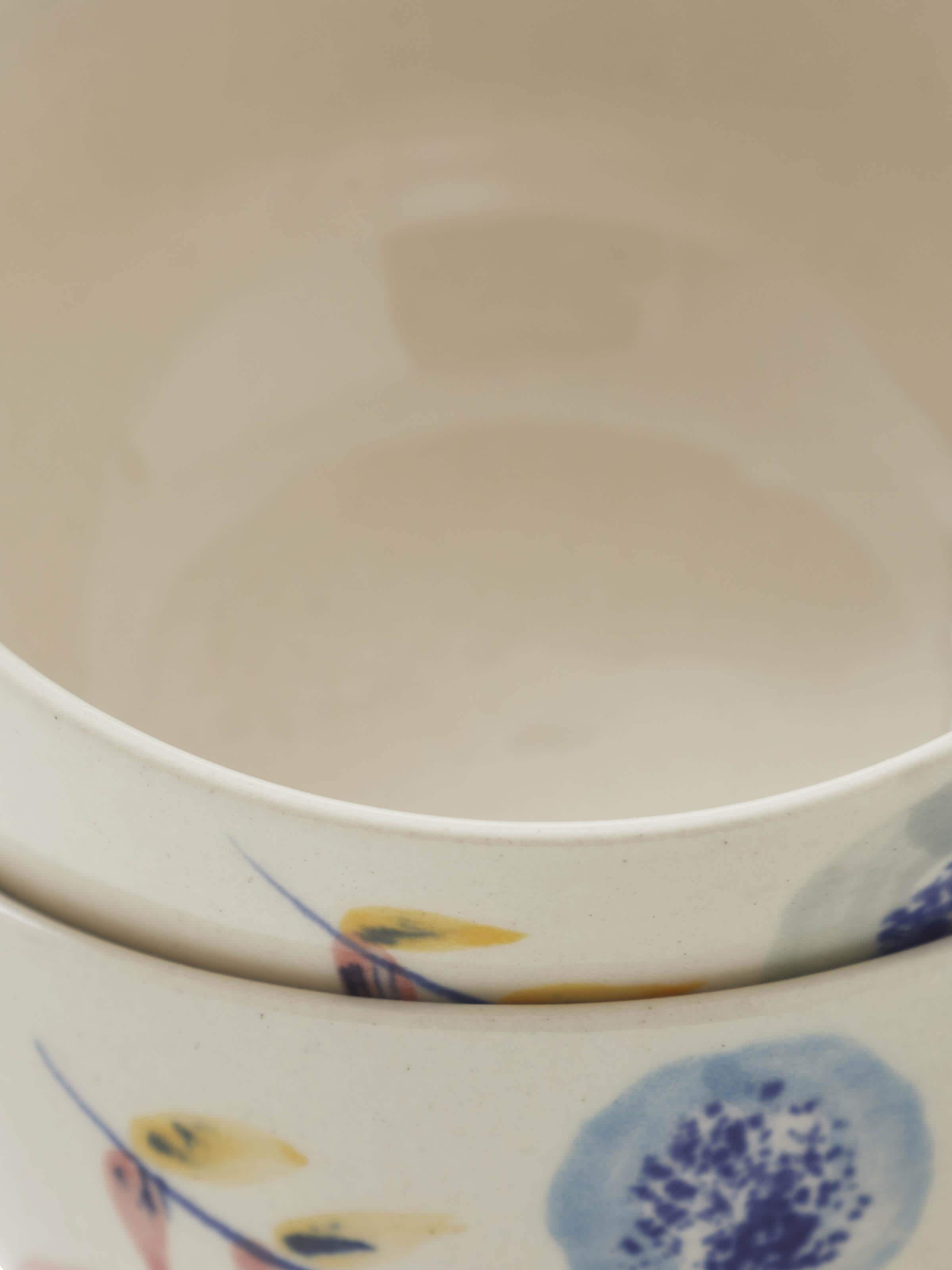 Detailed view of Khurja pottery ceramic soup bowls (2 pcs) highlighting traditional art