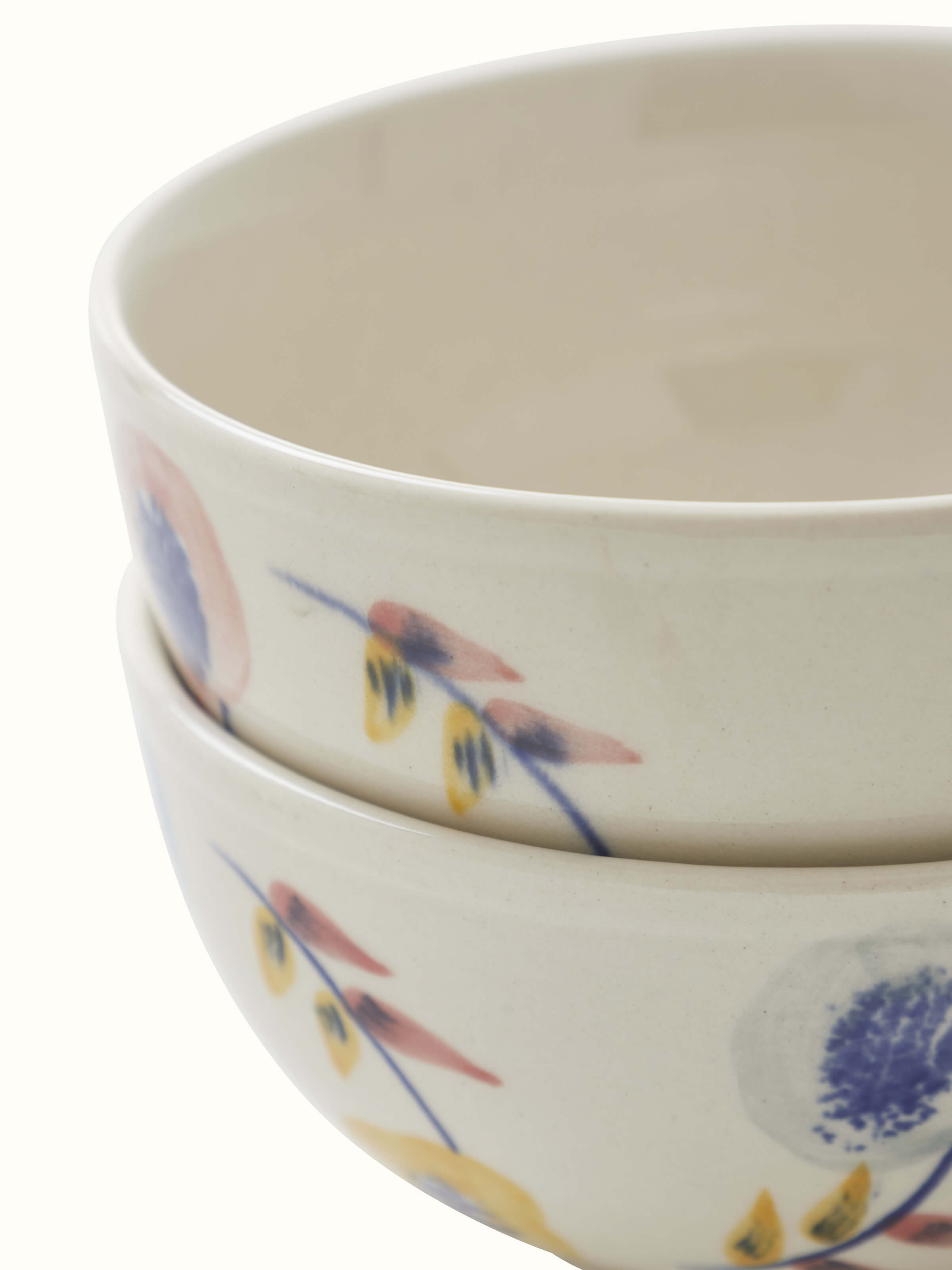 Close-up view of Khurja pottery ceramic nut bowls set of 2, emphasizing the glaze finish and detailed design.
