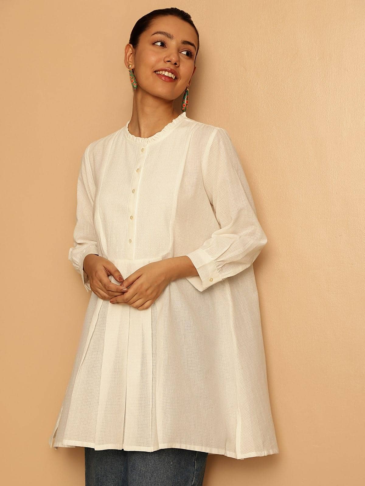 Alternate lifestyle view highlighting front button placket and sleeves