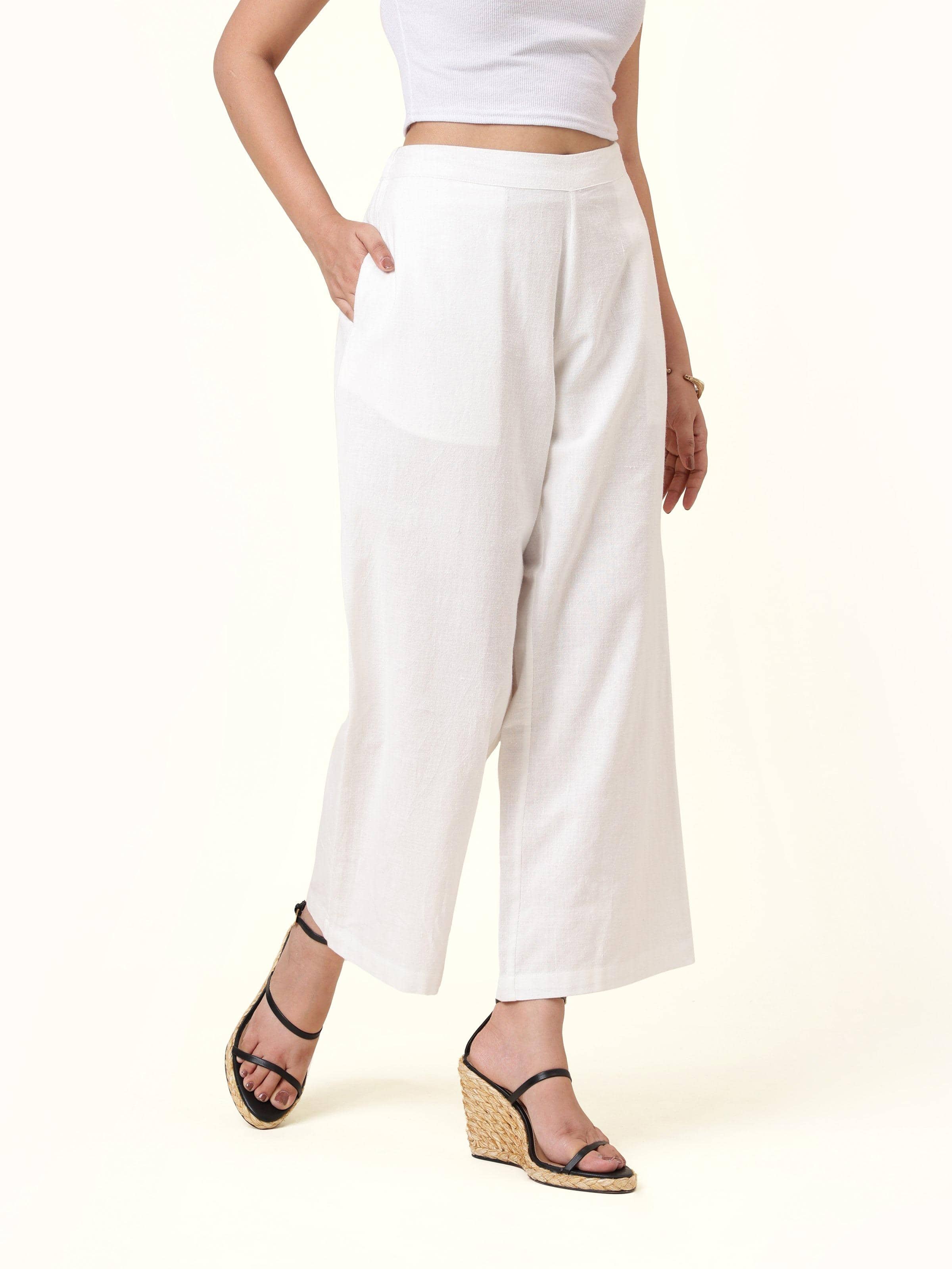 White Cotton Hand-Spun Palazzos