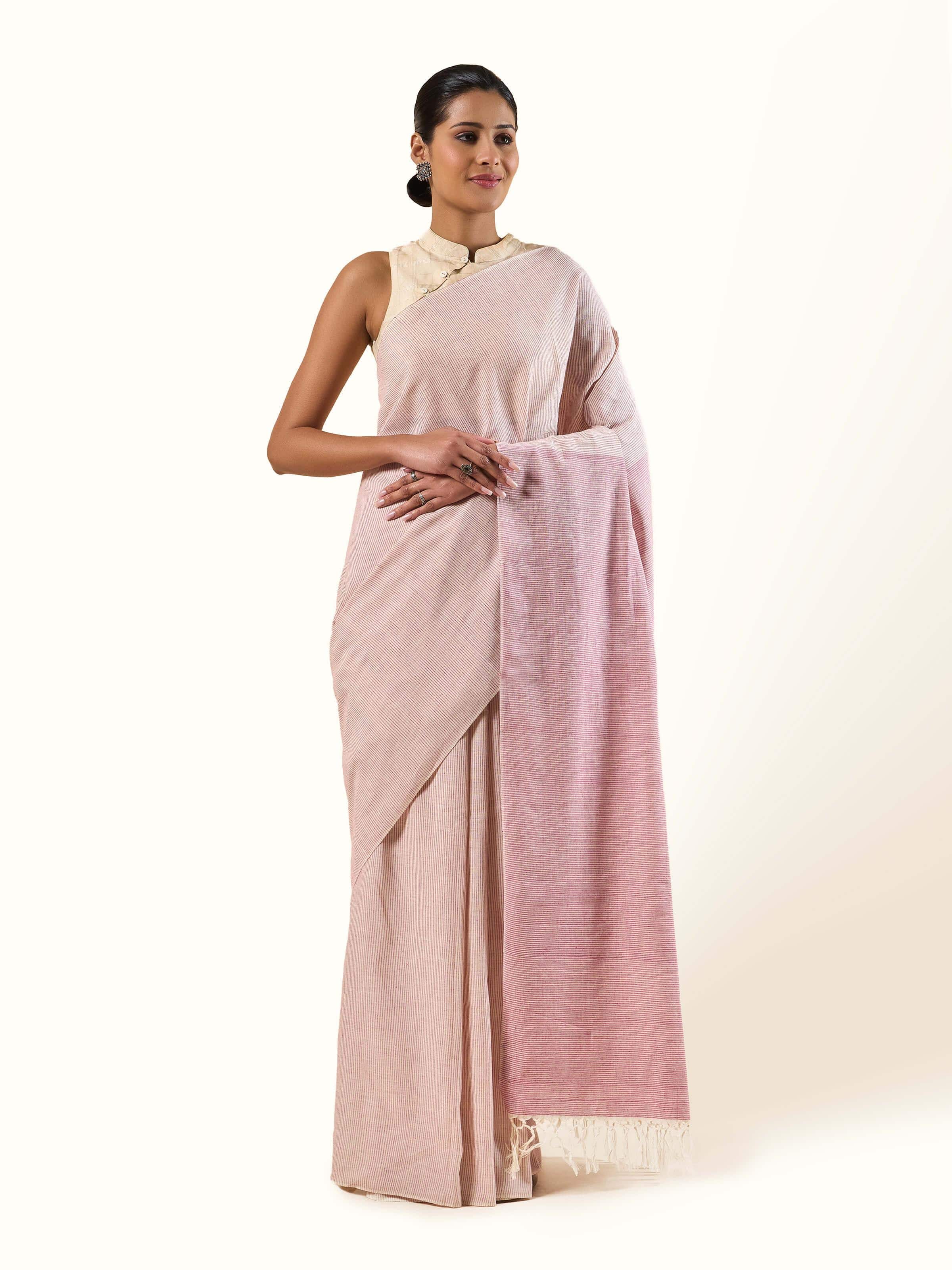 Pink Cotton Hand-spun Saree