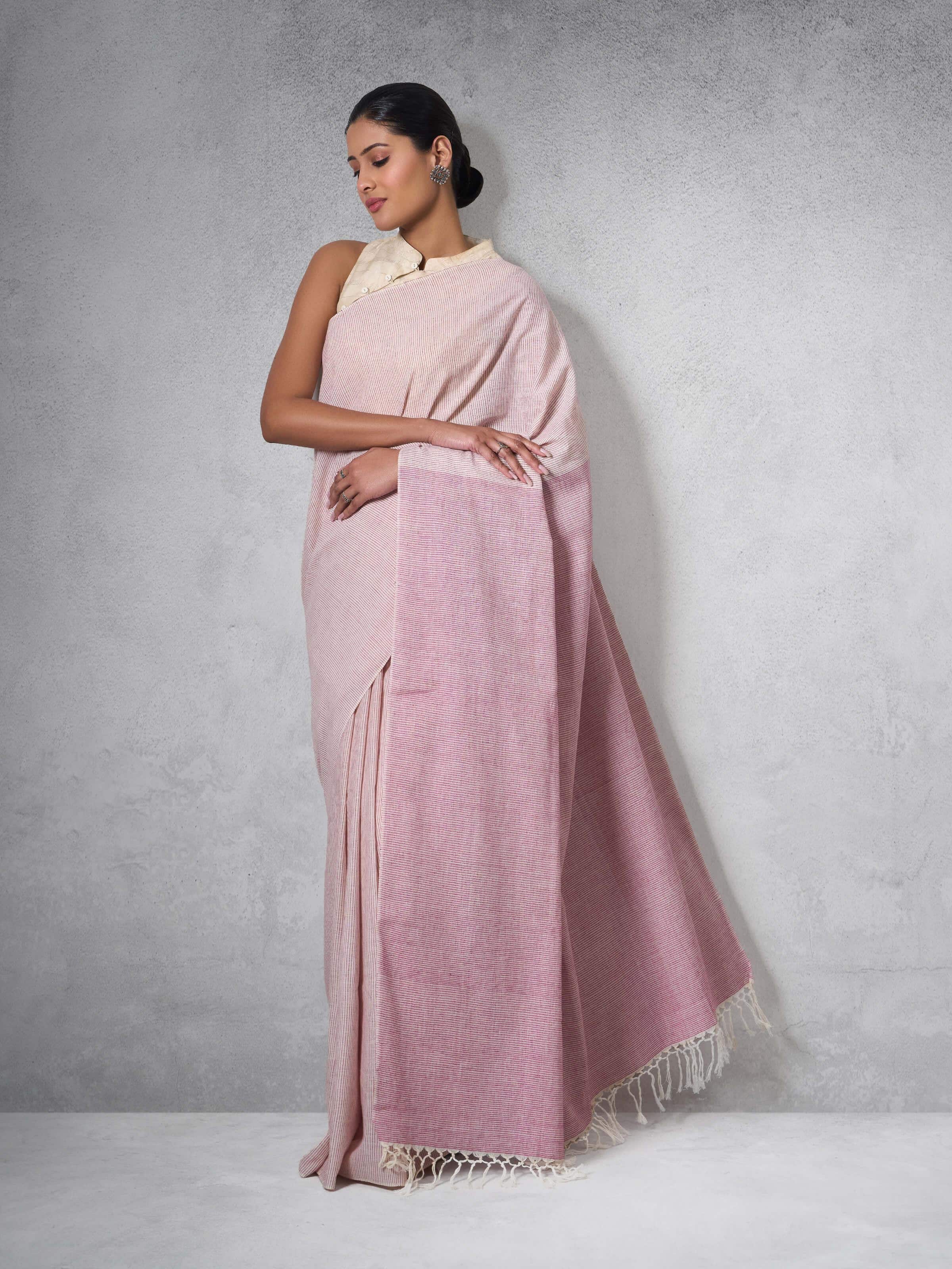 Pink Cotton Hand-spun Saree