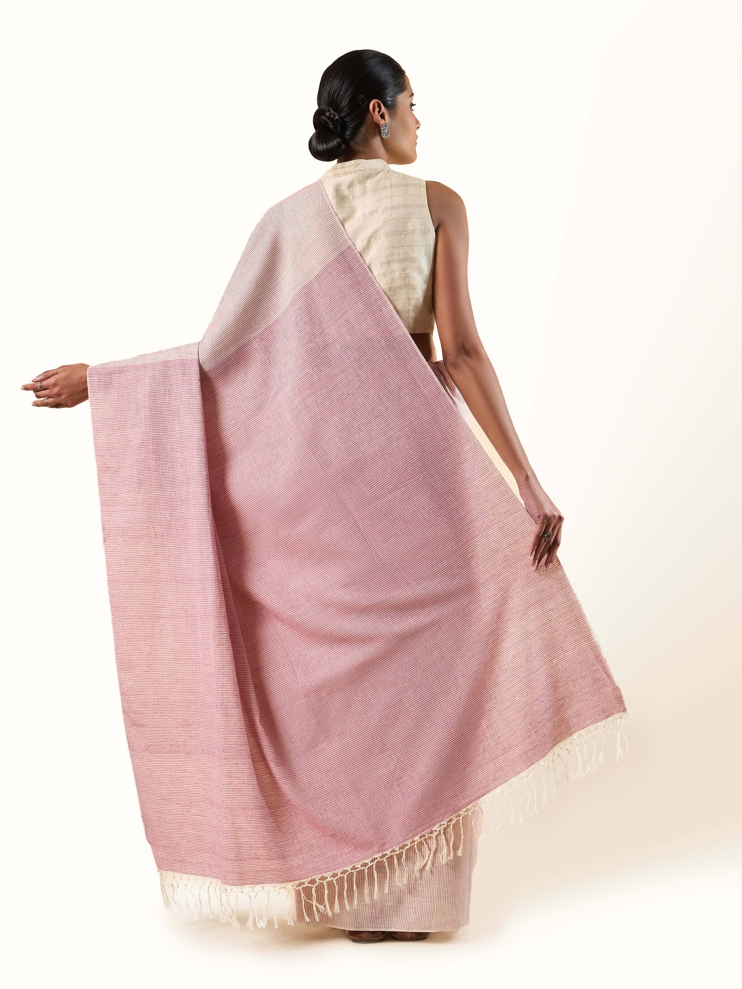 Pink Cotton Hand-spun Saree