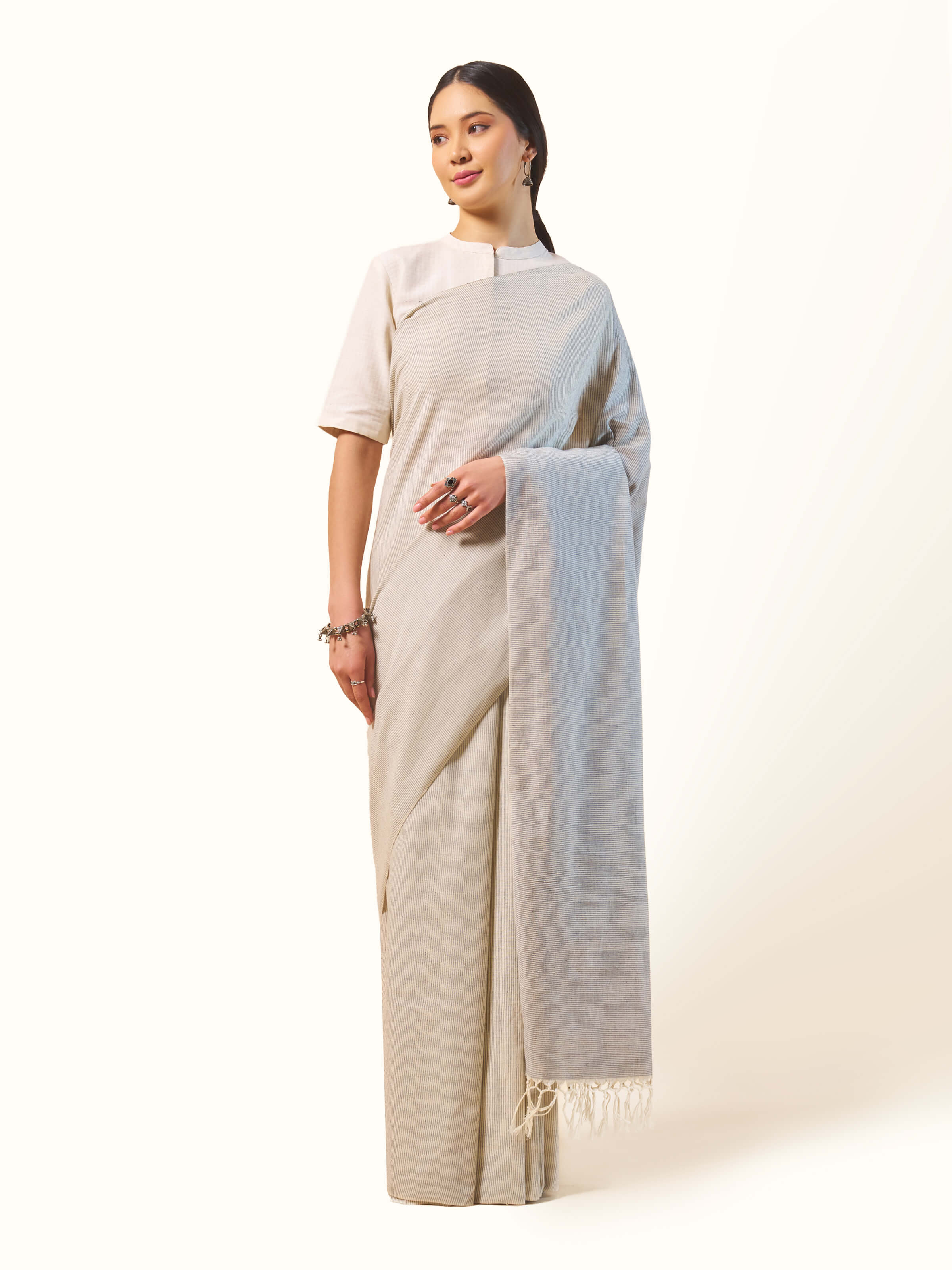 Grey Cotton Hand-spun Saree