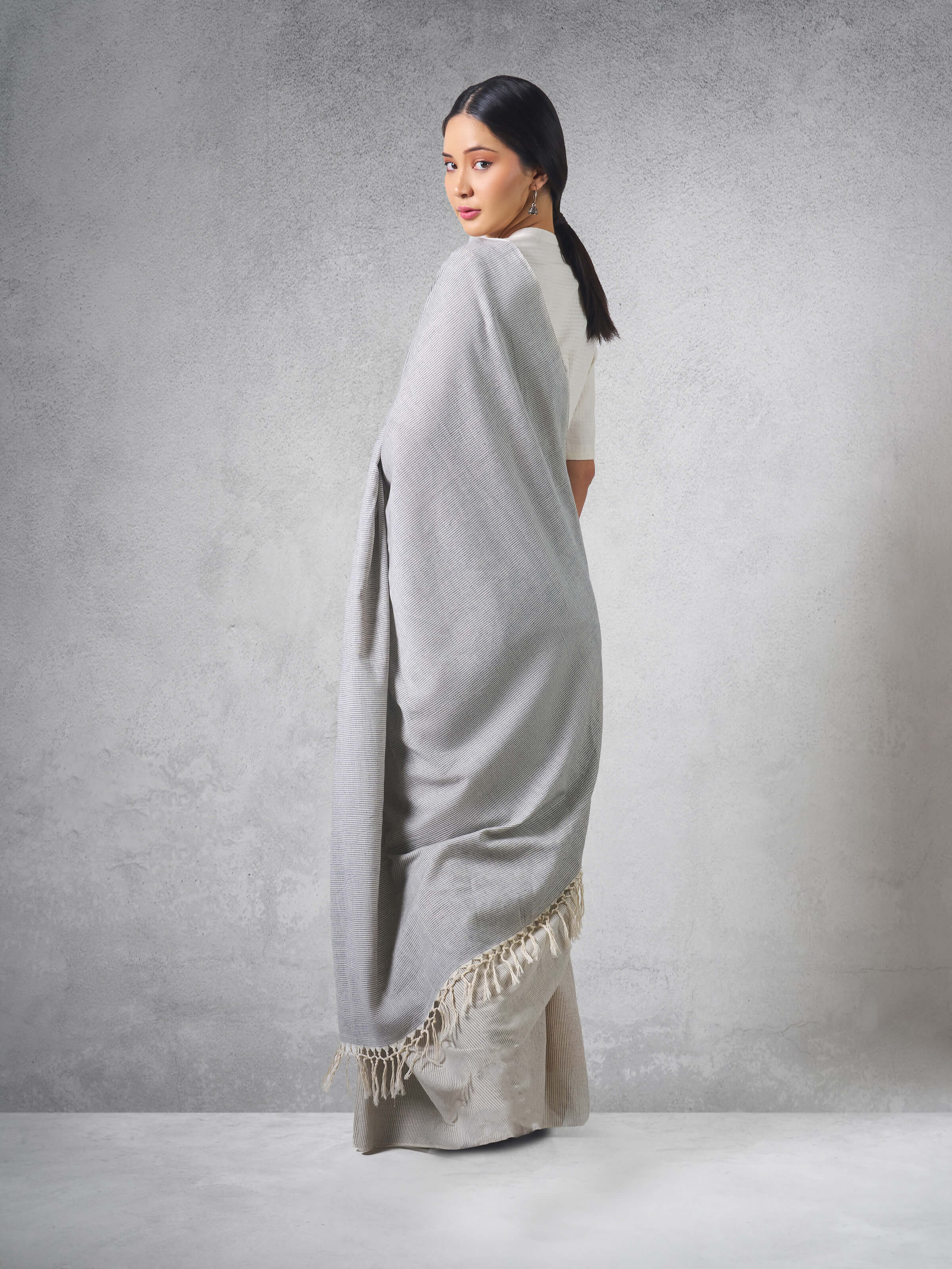 Grey Cotton Hand-spun Saree
