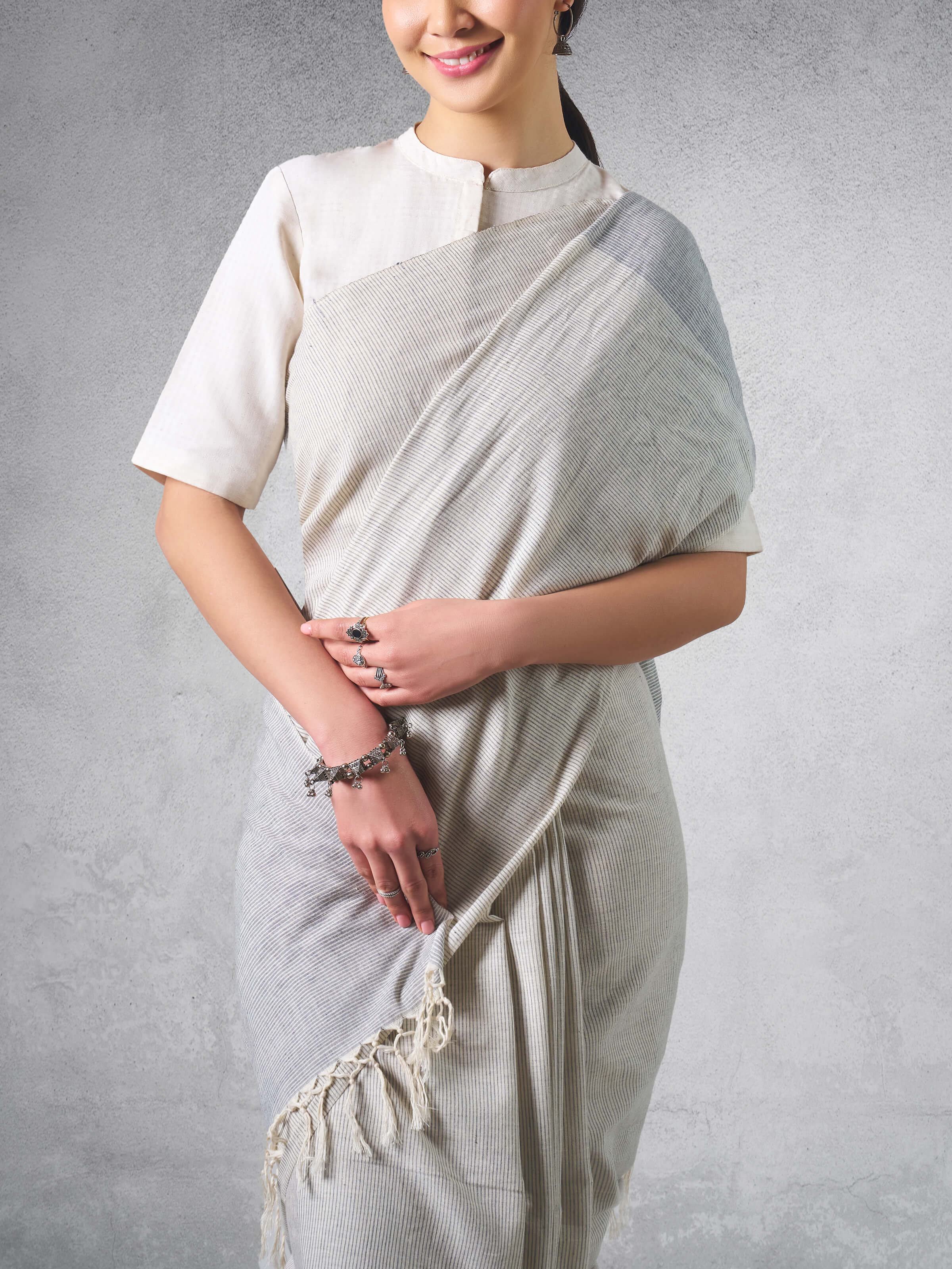Grey Cotton Hand-spun Saree