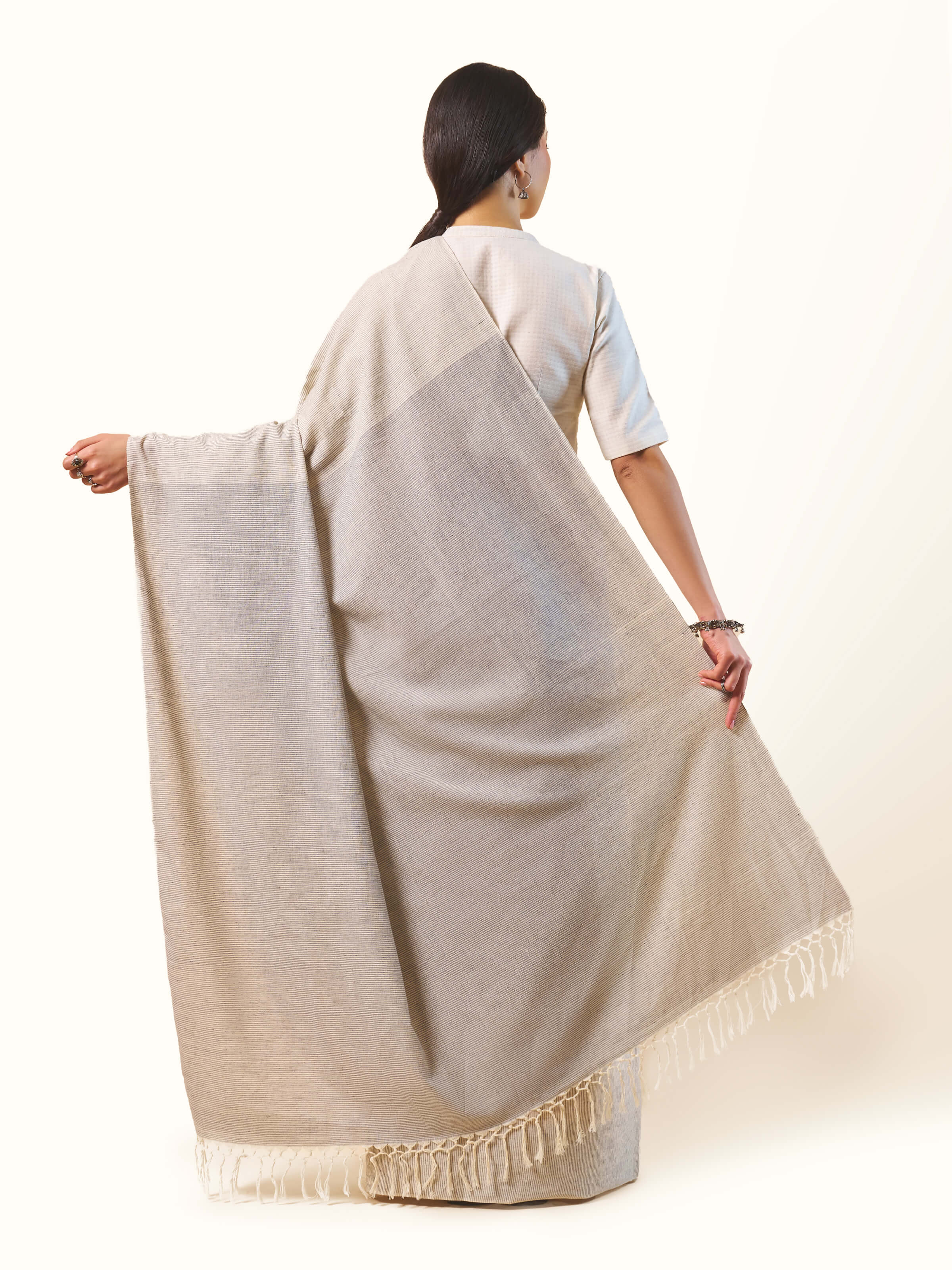Grey Cotton Hand-spun Saree