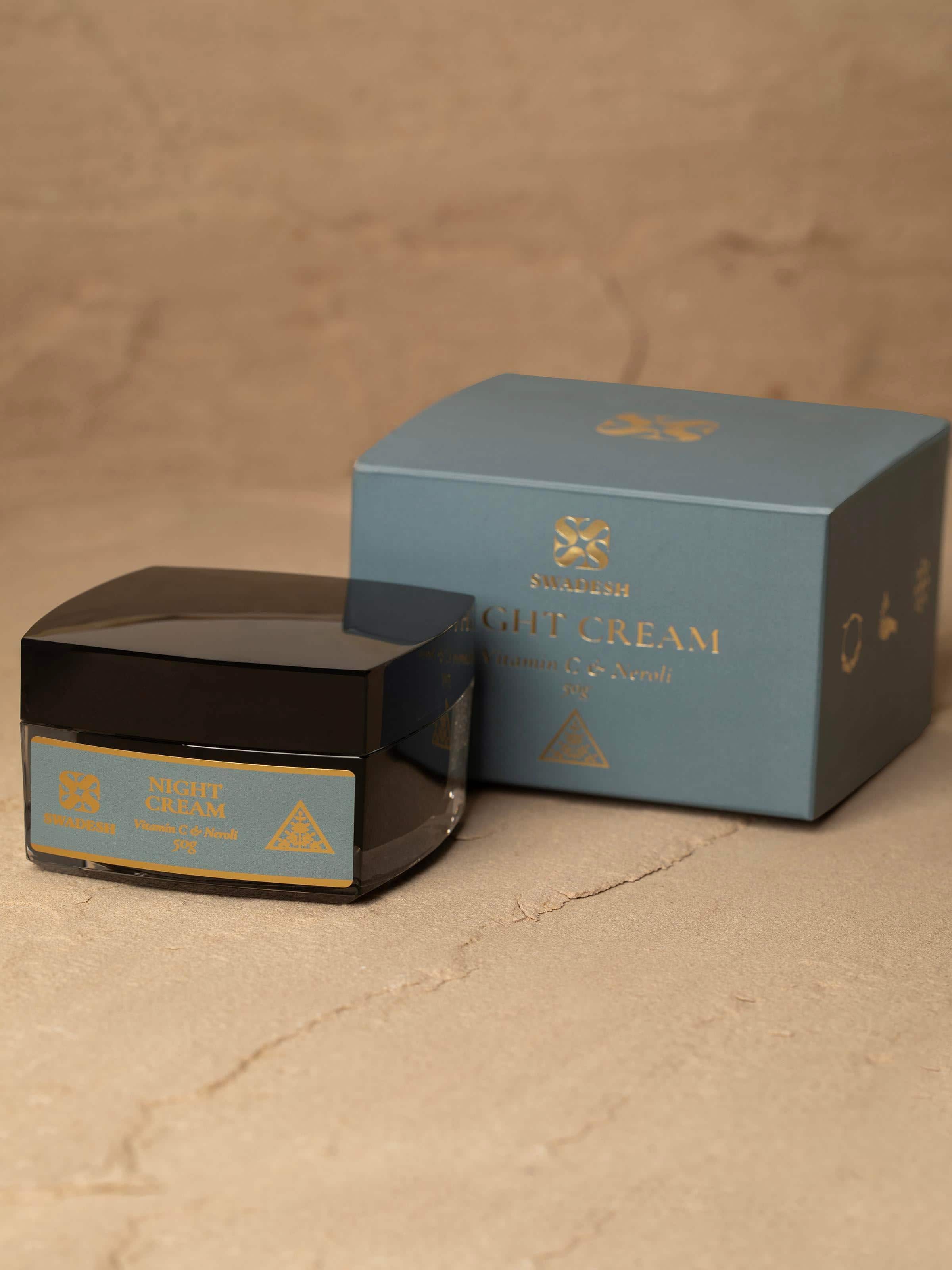 Close-up of Night Cream Vitamin C & Neroli jar with emphasis on product texture.