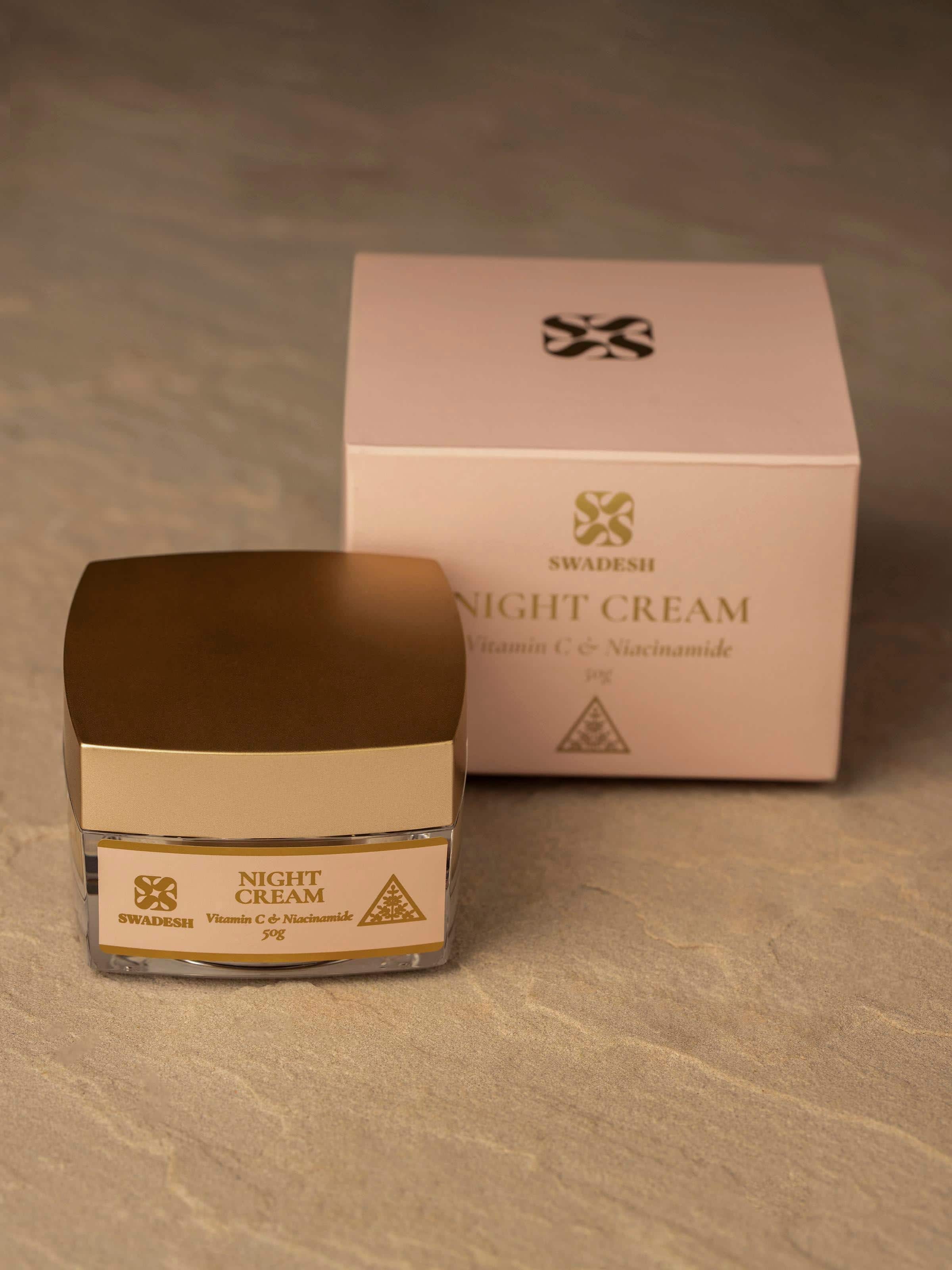 Side view of Night Cream Vitamin C & Niacinamide jar emphasizing the product's container and label details