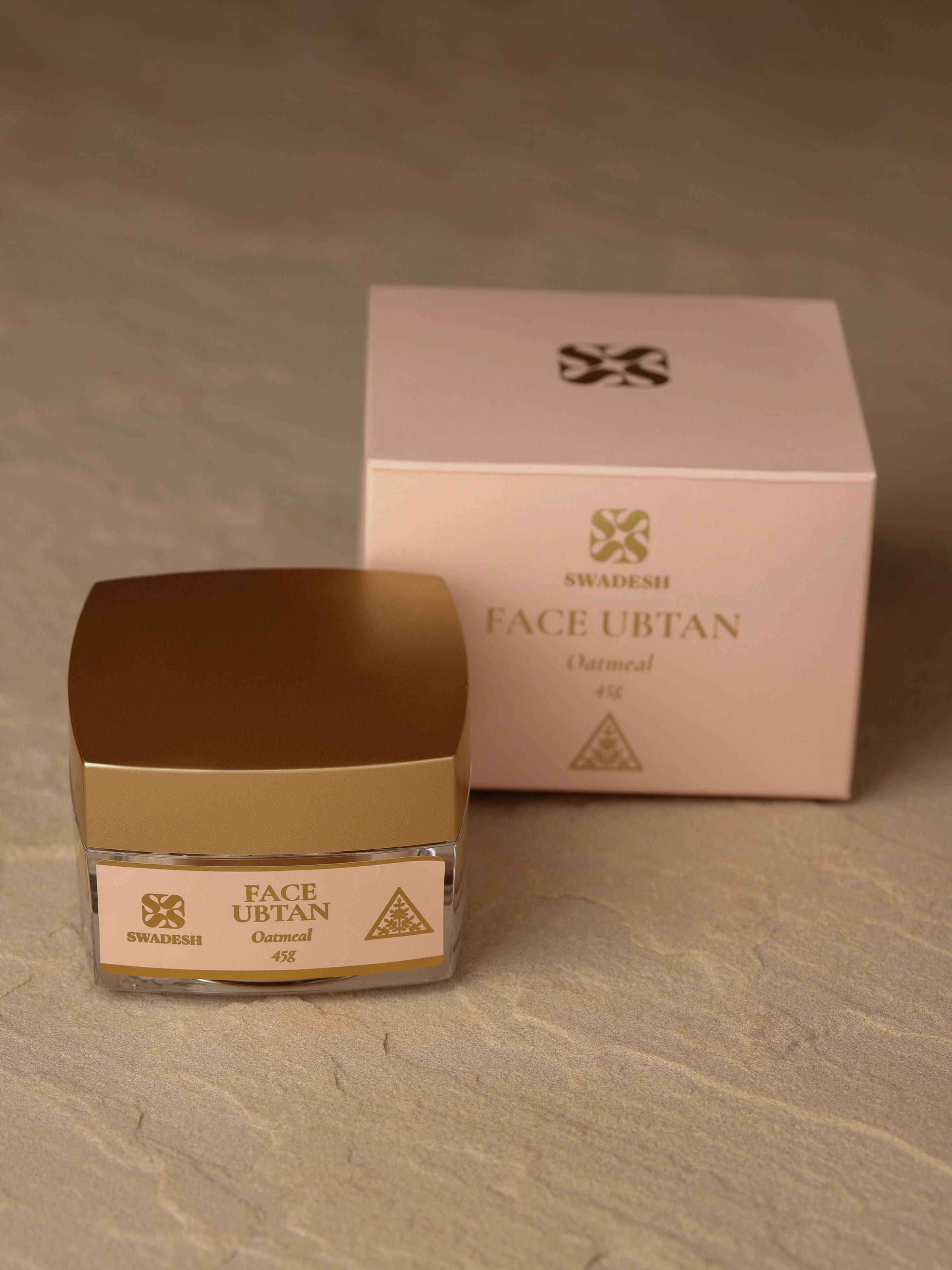 Side view of Face Ubtan Oatmeal emphasizing the recyclable packaging and ingredient details