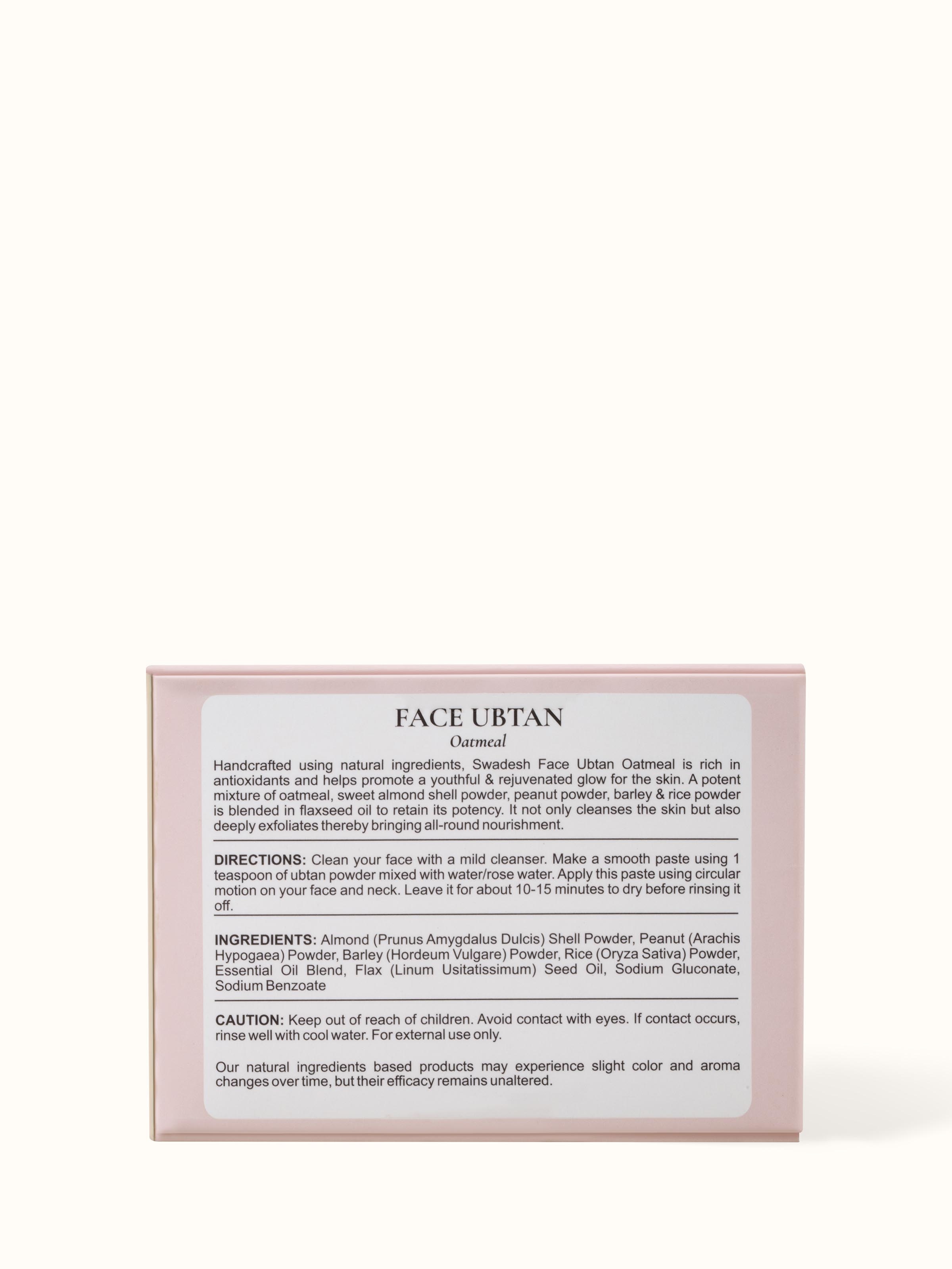 Face Ubtan Oatmeal displayed with oats and herbs, enhancing its natural and nourishing qualities