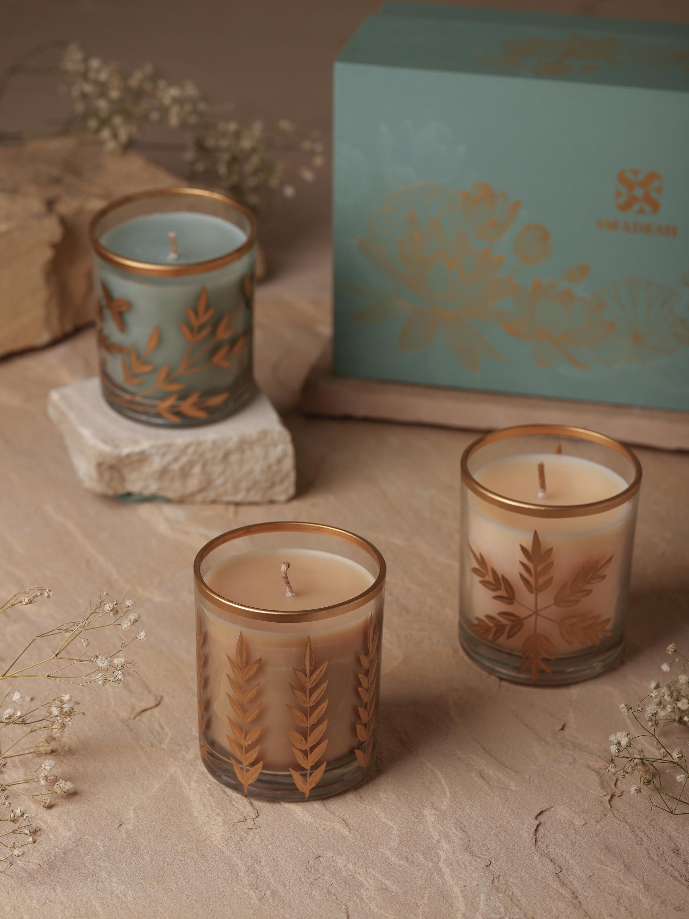 Close-up of Mogra Glass Candle emphasizing the melting wax and soothing aroma