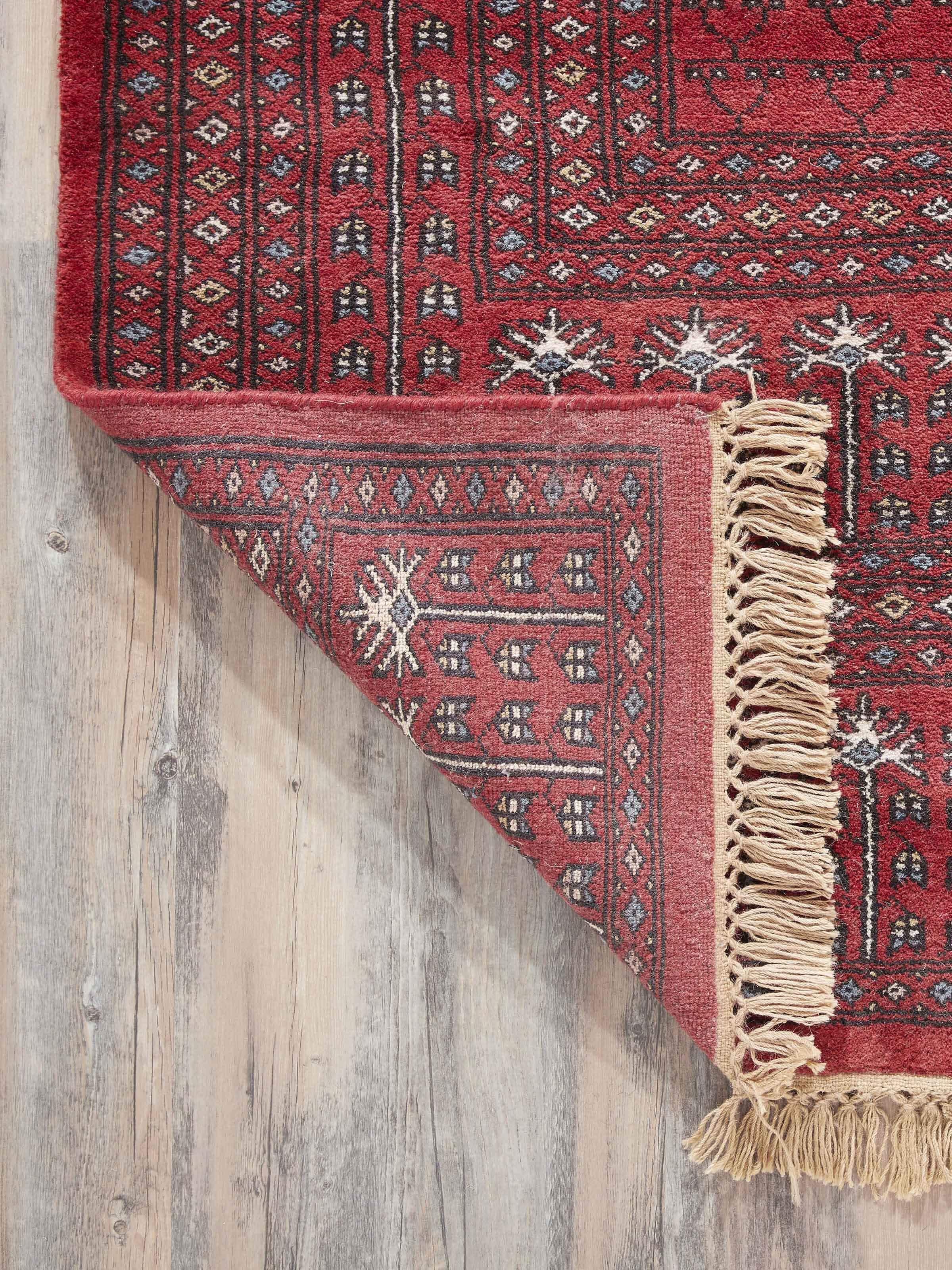 Amritsari Parda red Gwalior wool hand-knotted rug styled in a room setting to illustrate its scale and impact