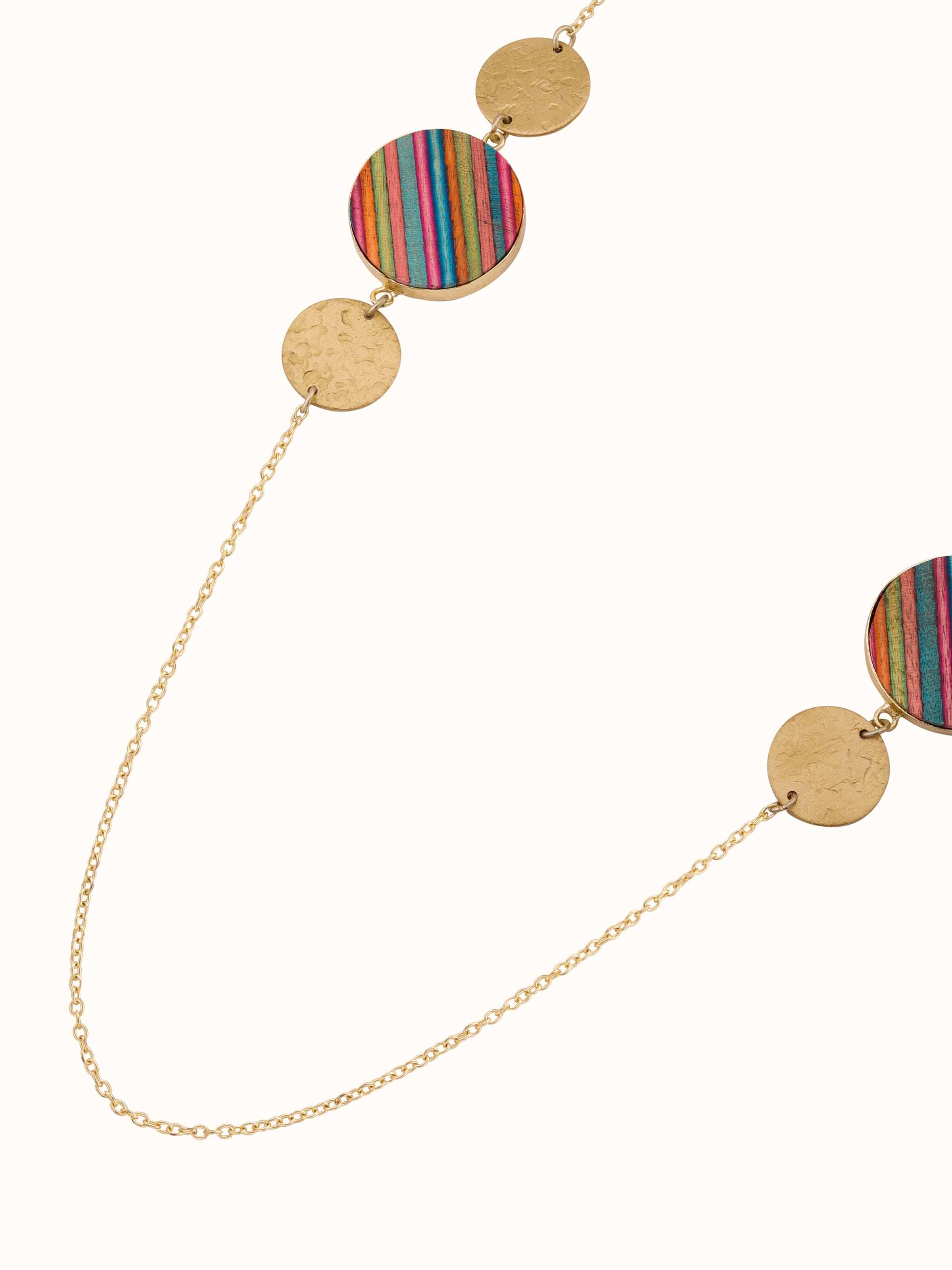 Overhead view highlighting the arrangement and natural finish of wooden beads