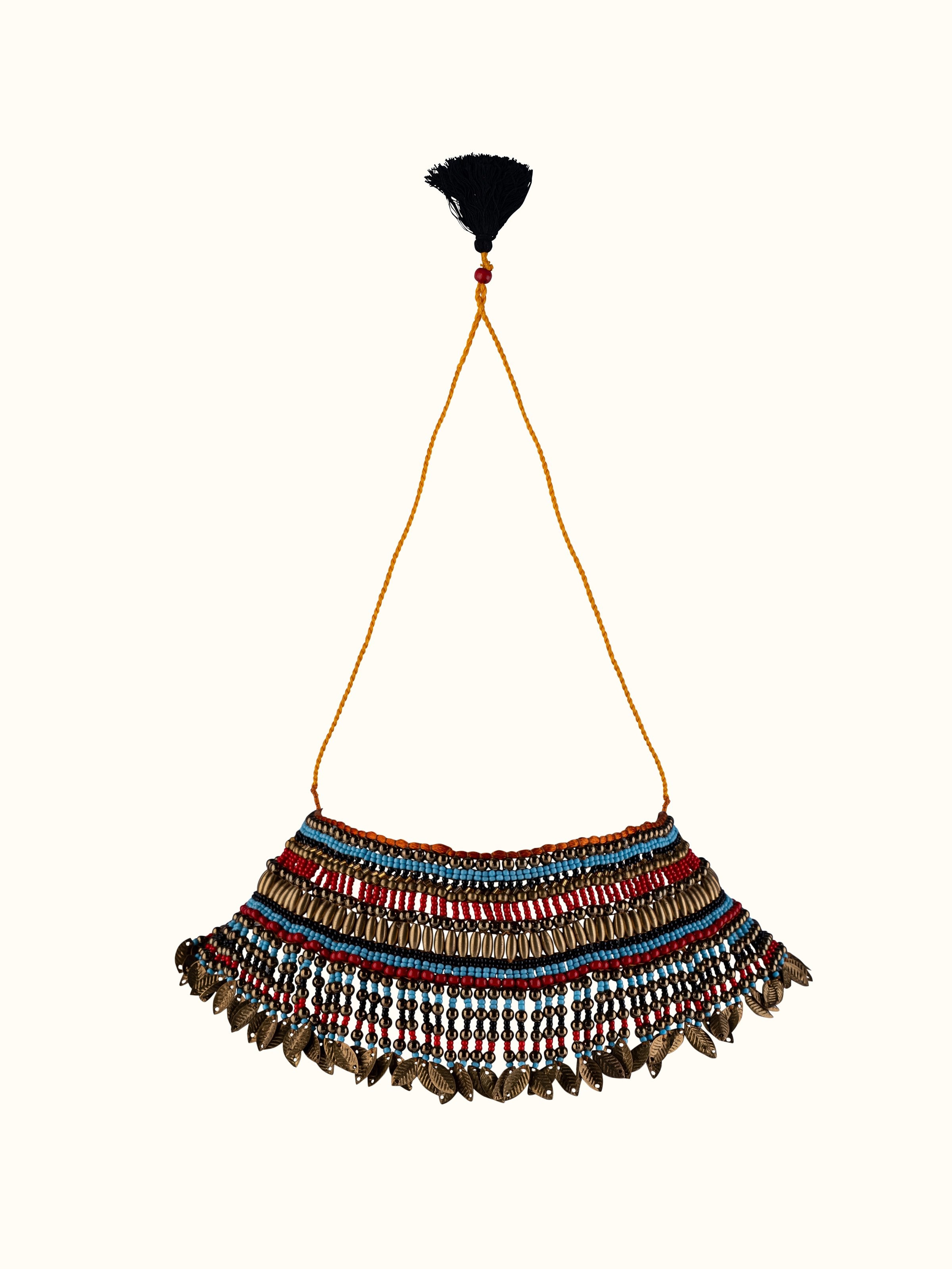 Front view of Handcrafted Collar Necklace with detailed beadwork and elegant design