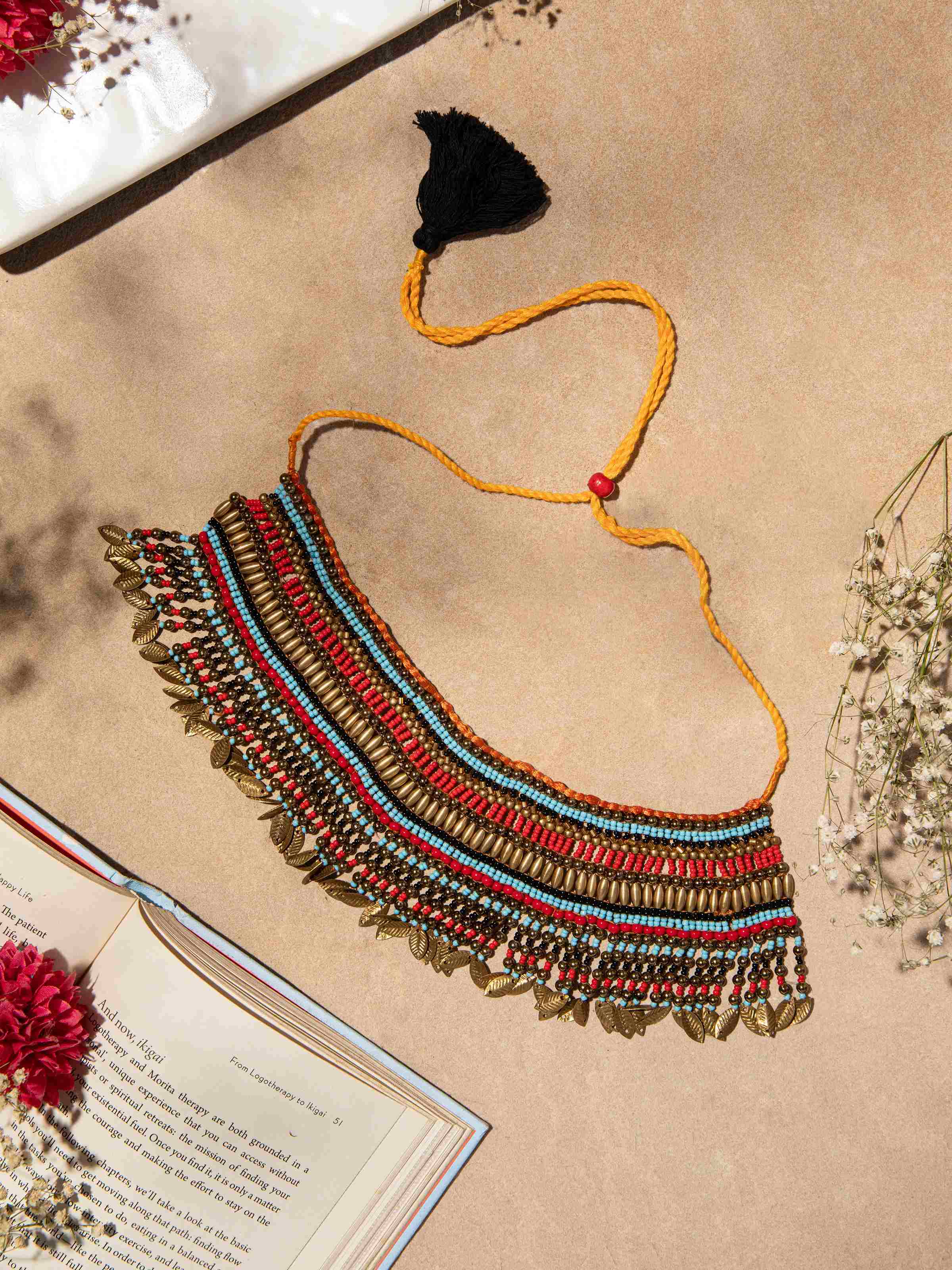 Side view of Handcrafted Collar Necklace featuring intricate craftsmanship and stylish finish