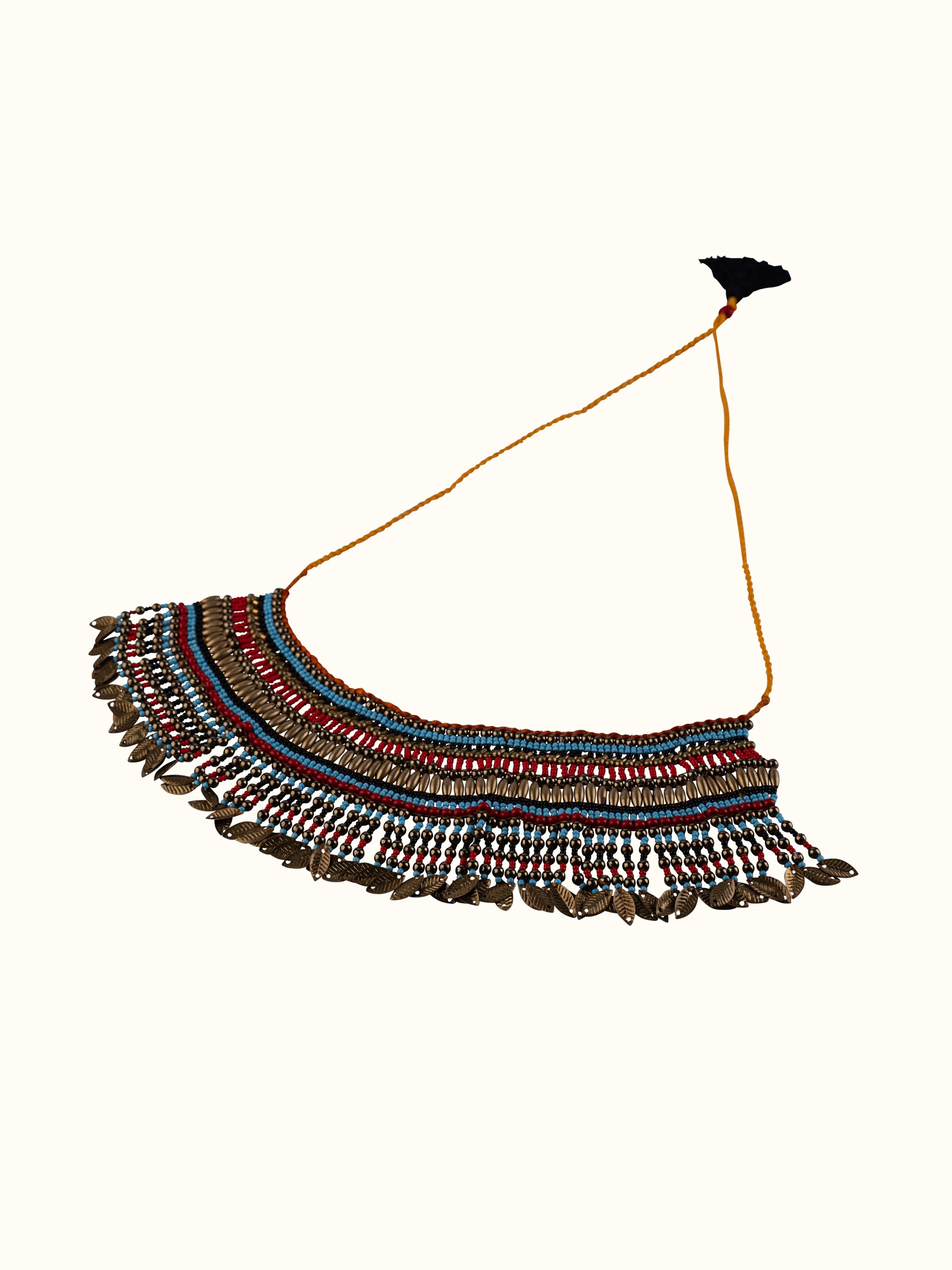 Overhead view of Handcrafted Collar Necklace displaying elegant design and vibrant accents