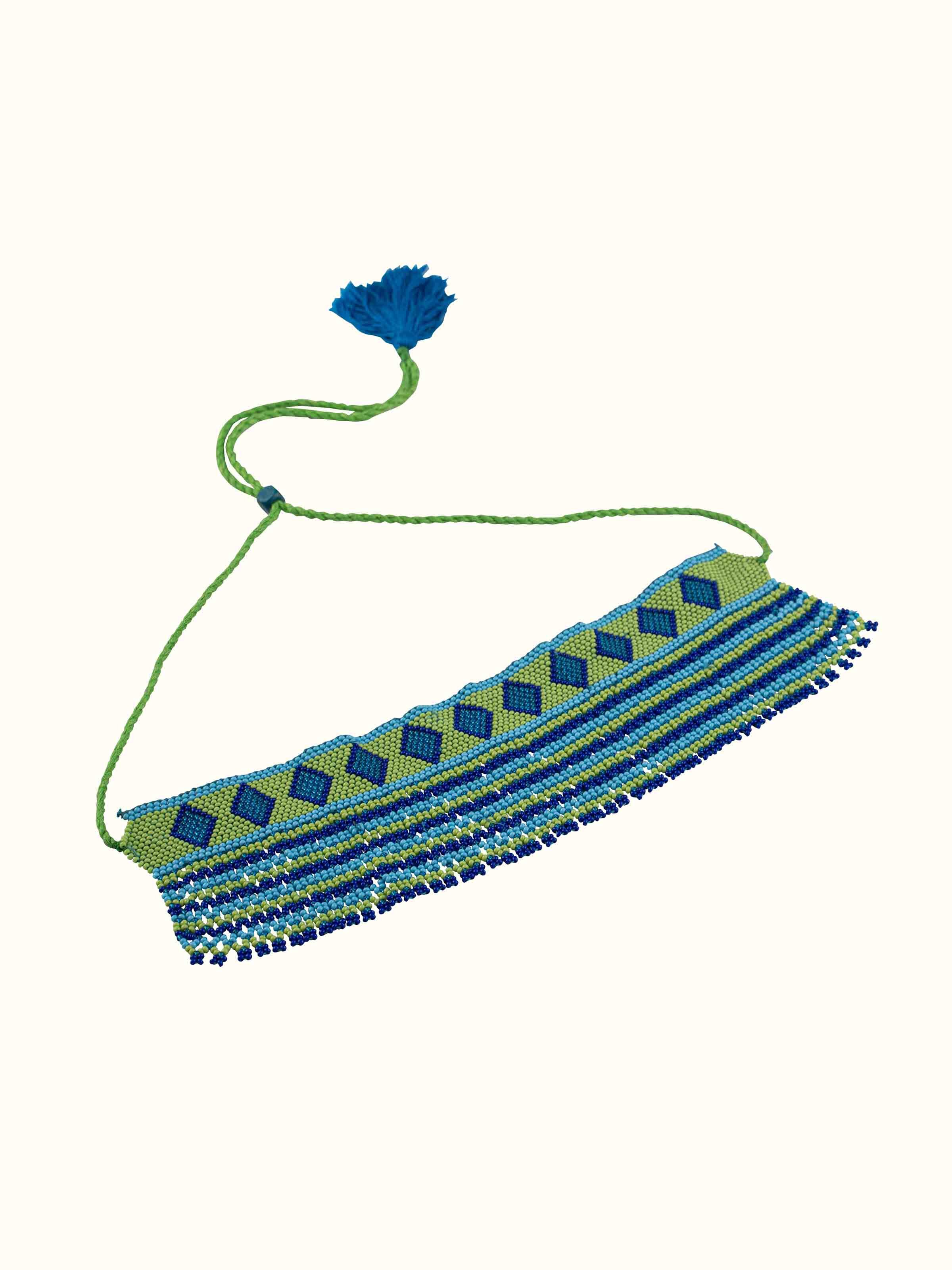 Angled view of handcrafted collar necklace displaying its stylish and elegant design