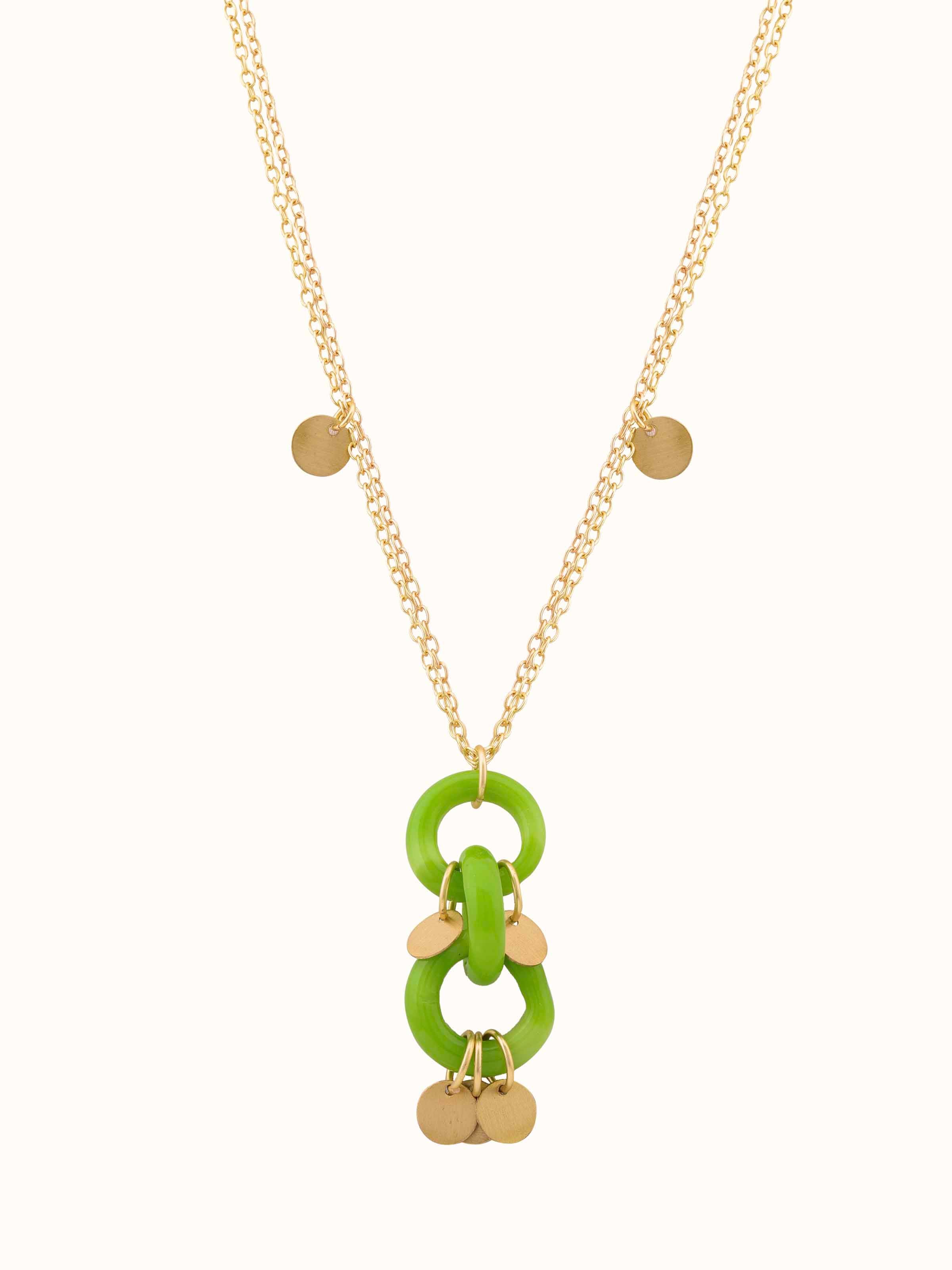 Front view of Glass Bead Pendant & Chain showcasing vibrant glass beads and stylish pendant design.